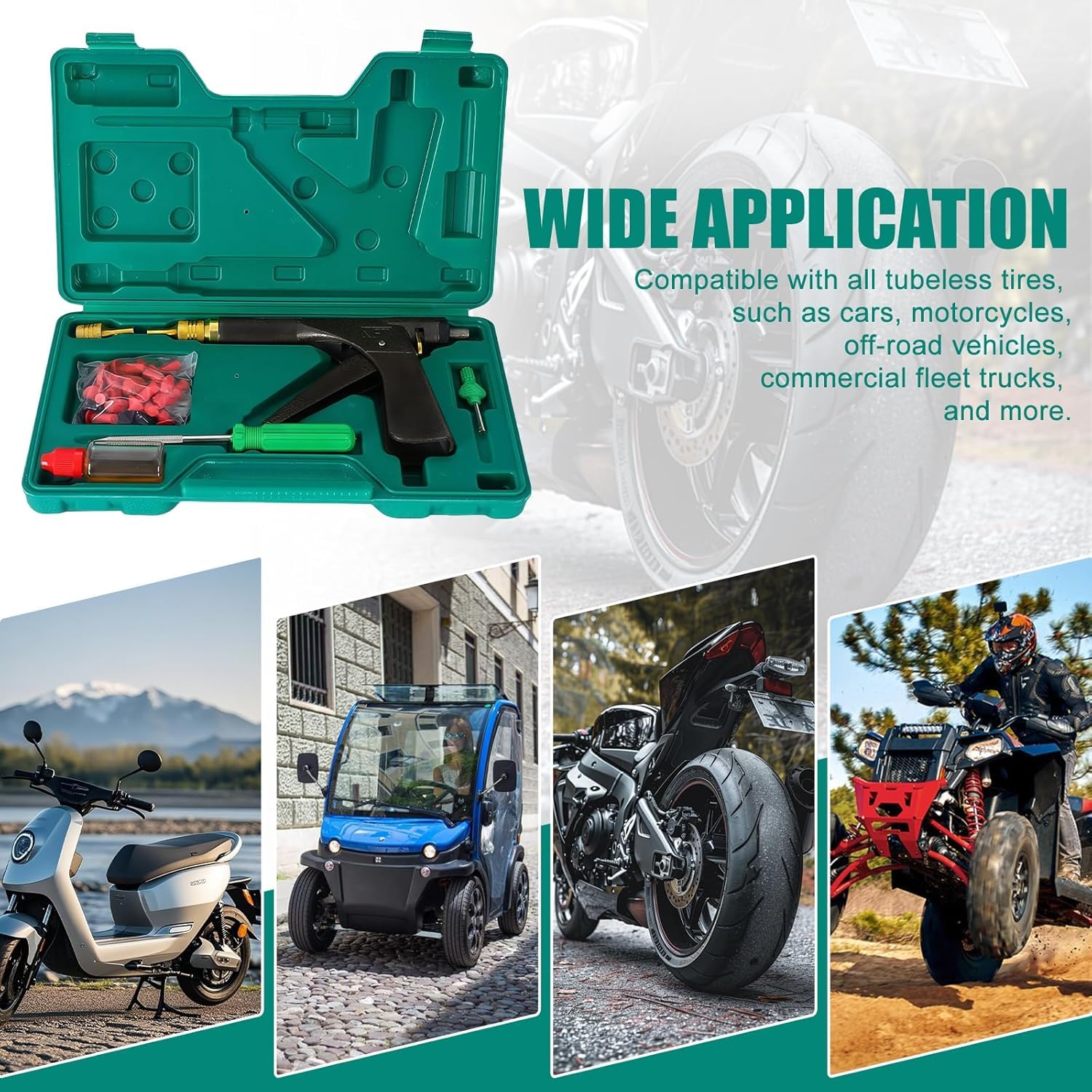 Kit de Reparación de Neumáticos Tapón Champiñón, Todo-en-Uno con Pistola de Gatillo para Emergencia en Carretera, Fijación Rápida en 10 Segundos para Coches, Motocicletas, Camiones, ATV y Tractor