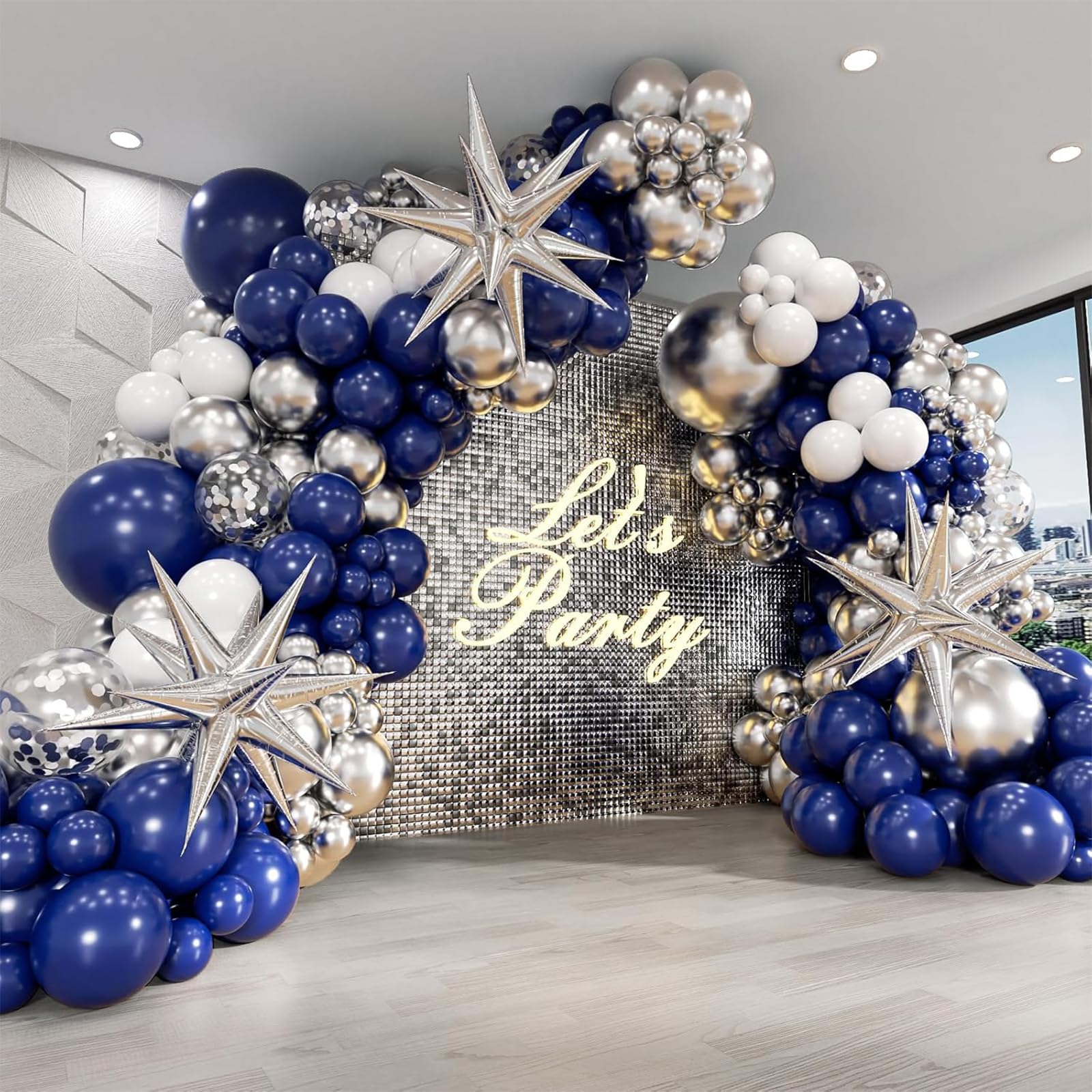 231Pcs Blue and SilverBalloon Arch Kit with Foil Star Balloons, Birthday, New Years Eve Party Decorations, Confetti Latex Balloons for Graduation - Blue and Silvery Balloon Arch Kit (Blue Silver)