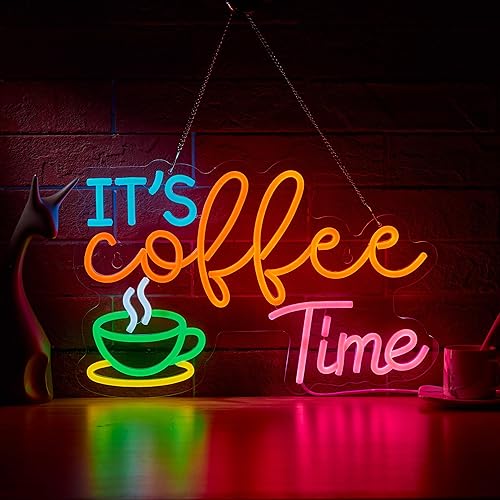 Letrero de neón con texto en inglés "It's Coffee Time" para decoración de pared, estación de café, granja, bar, oficina, hogar, letreros LED de neón