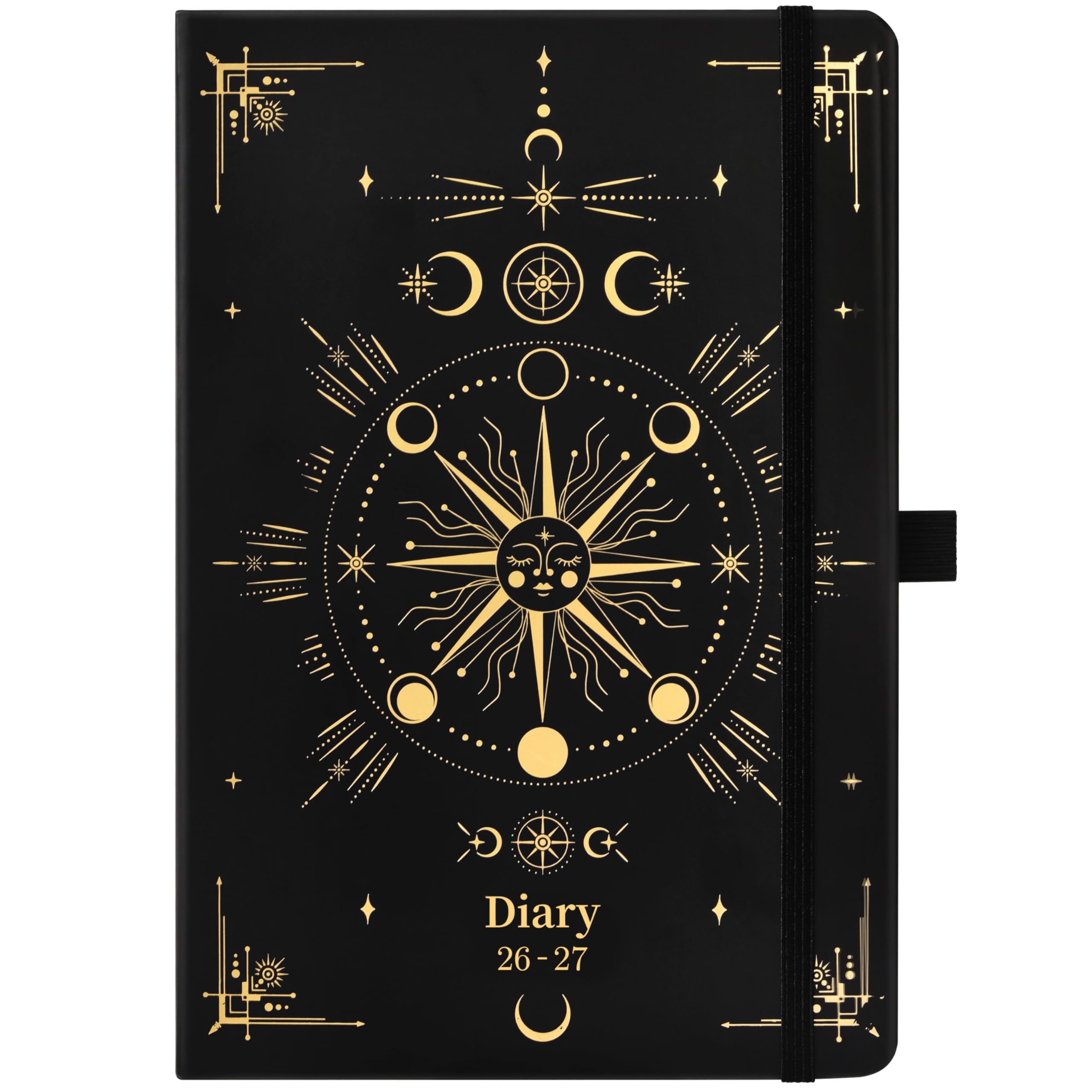 Academic Diary 2026-2027 - A5 Diary 2026-2027 Week to VIew from August 2026 to July 2027, with Pen Loop, 21.3 x 14.7 x 1.6 cm, phase of the moon