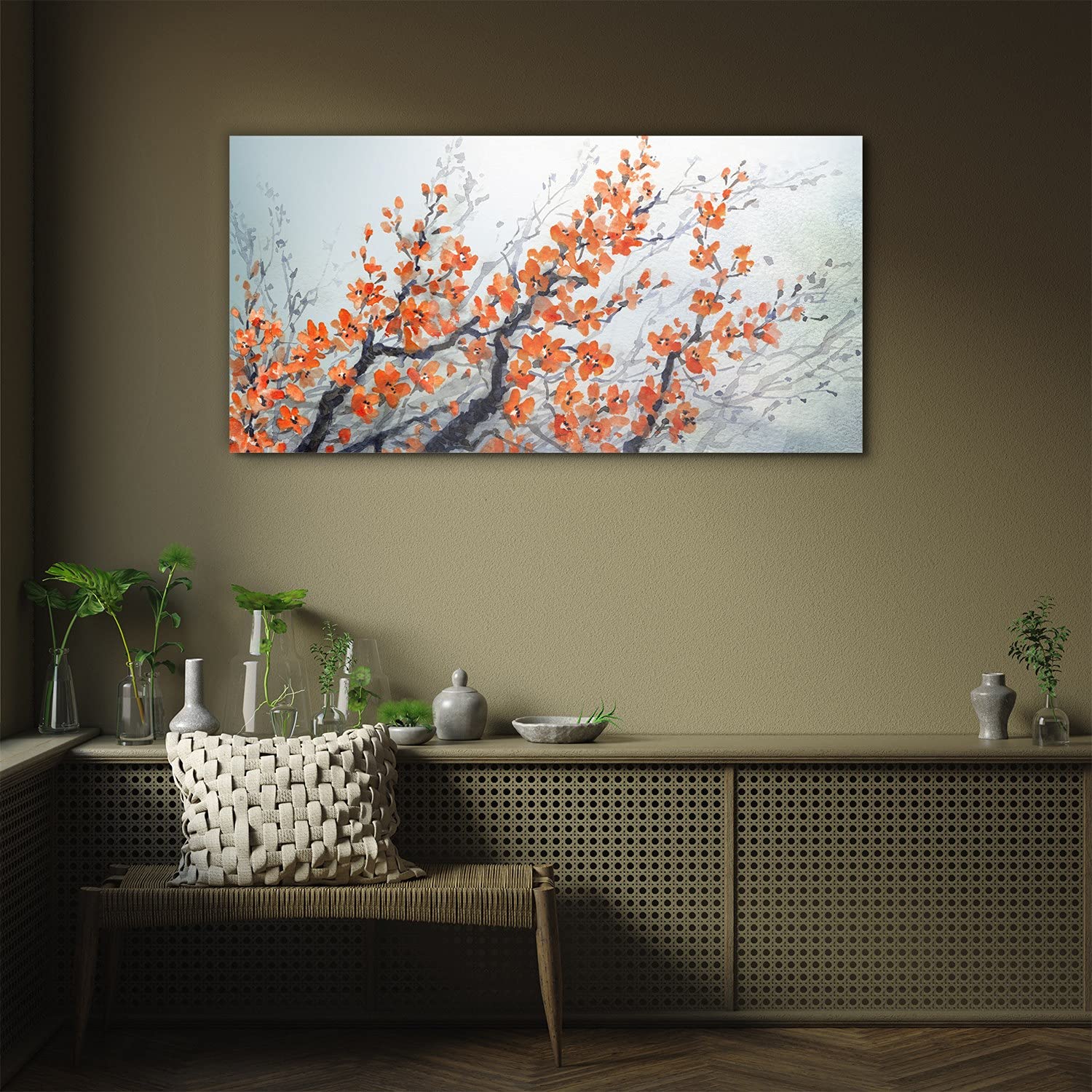 Coloray Pintura Vidrio Acrílico 100x50cm Sala De Estar Cocina Cuadro De Pared De Arte De Vidrio Acryl Mural - Tinta Ramas Flores Flores
