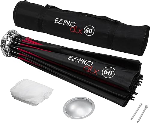 Fotodiox EZ-Pro DLX - Plato de belleza plegable de 60 pulgadas y caja de softbox con inserto de lazos y rejilla, interior reflectante plateado y