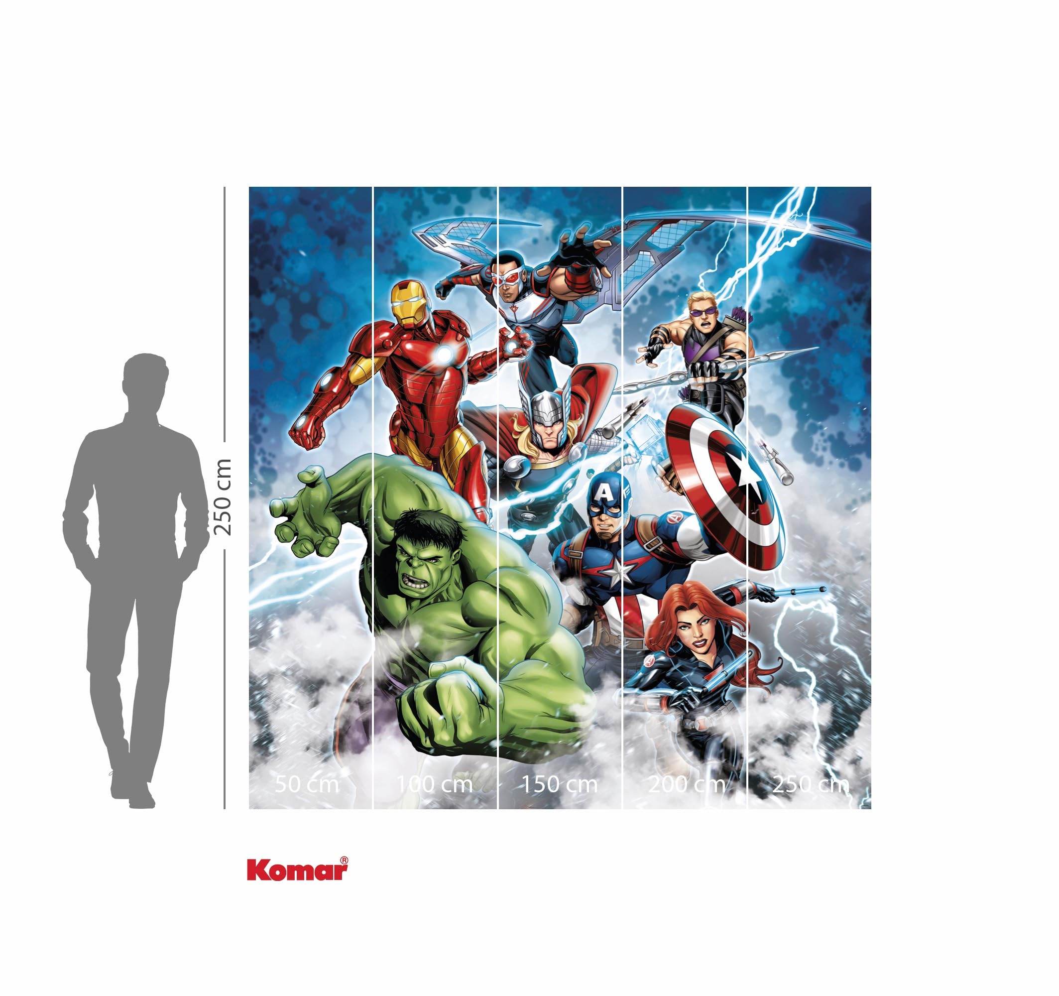 Komar Vlies Fototapete - Marvel Avengers Mighty Team - Größe 250 x 250 cm - Kinderzimmer, Kindertapete, Tapete