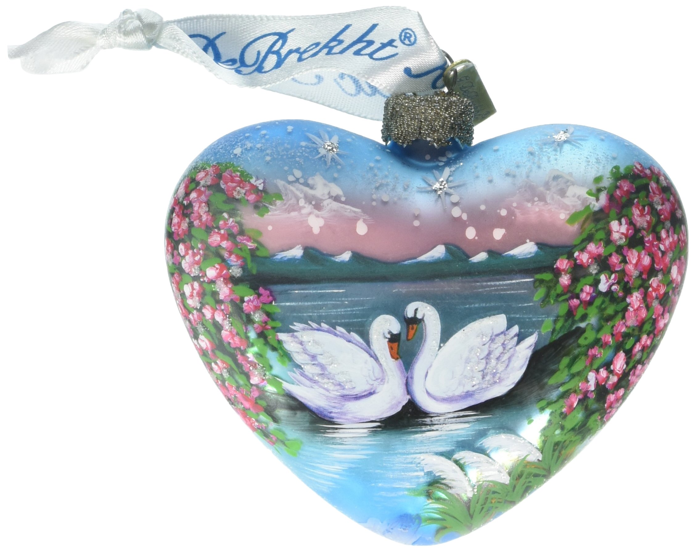 G. Debrekht Swan Glass Heart Ornament, 3.5"