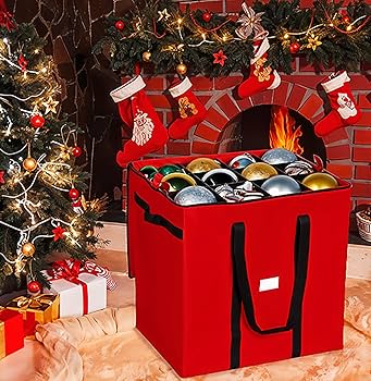LIVIVO U00ae Christmas Bauble Storage Bag U2013 Hold Up To 64 Xmas Tree Decorations U2013 Red Square Heavy
