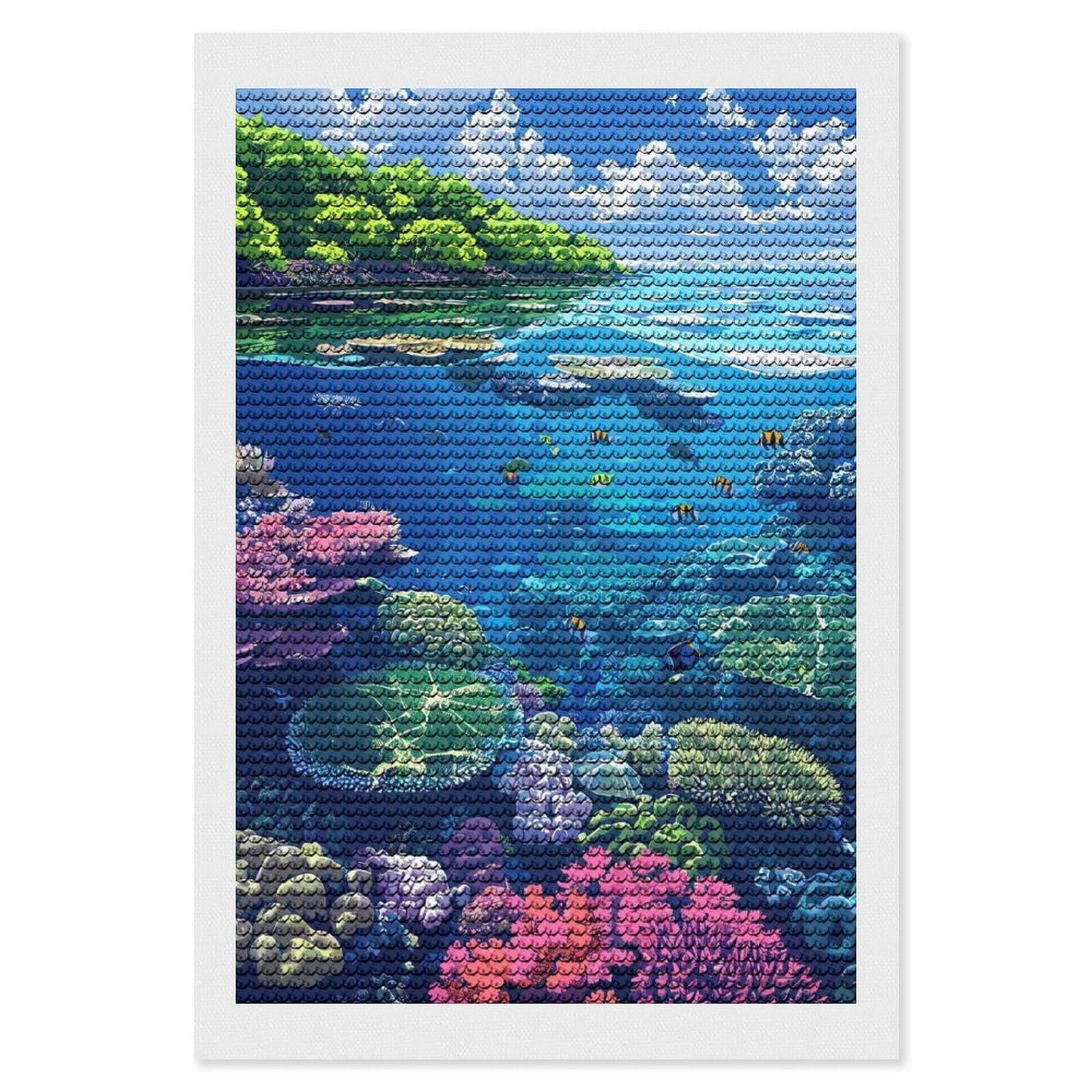 Junmoney Vibrant Coral Reef Ecosystem Illustration DIY Diamond Art Canvas Kit 8"x12", for Teens, Aesthetic Room Decor, Farmhouse Decor, Canvas Picture, Birthday Gift