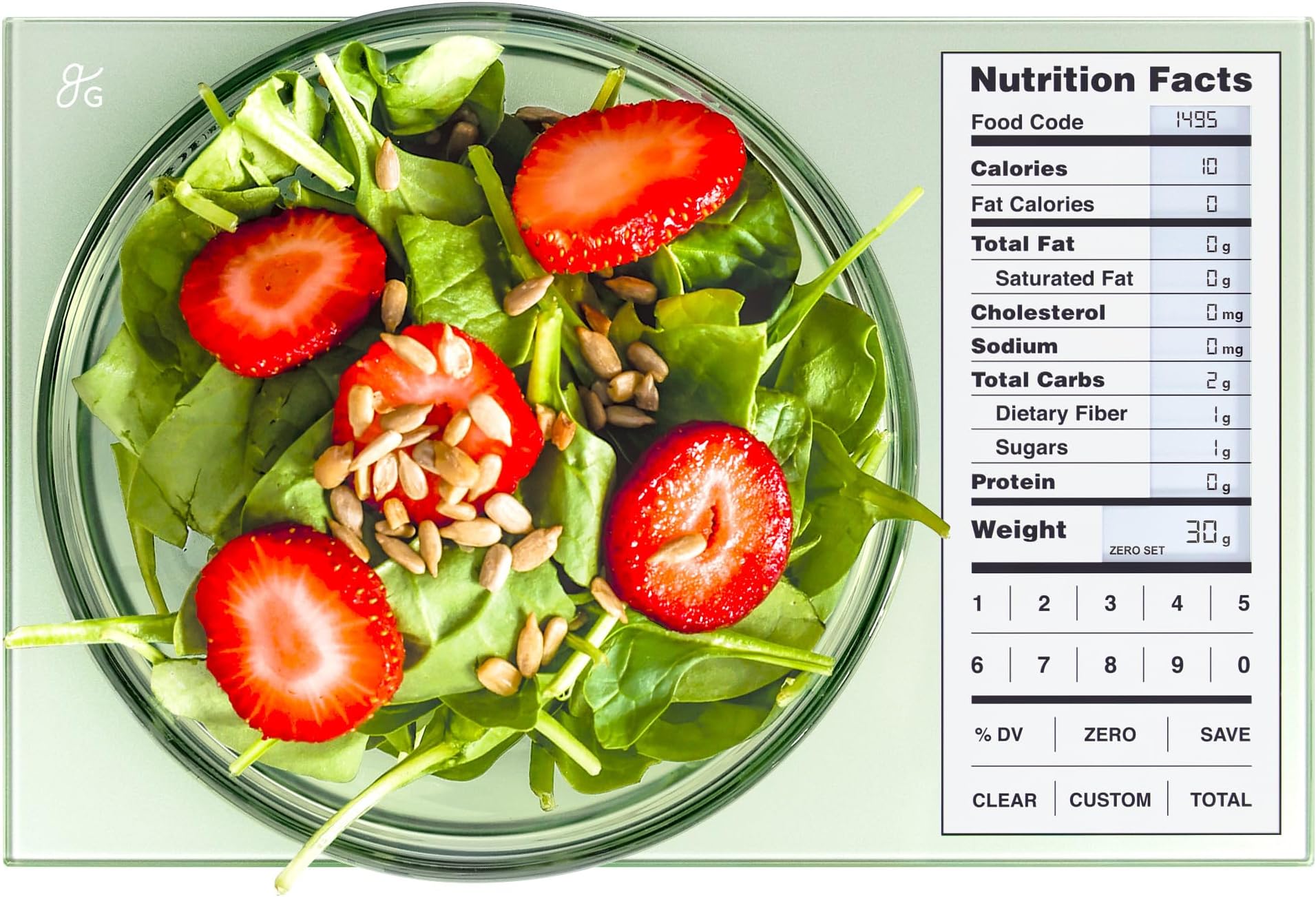 - Digital Nutrition Scale – Accurate Macro and Calorie Tracking for Meal Prep, Weight Loss, and Healthy Eating | 2,000 Built-in Foods, Intuitive Nutrition Label Display, 11lb Cap, Green