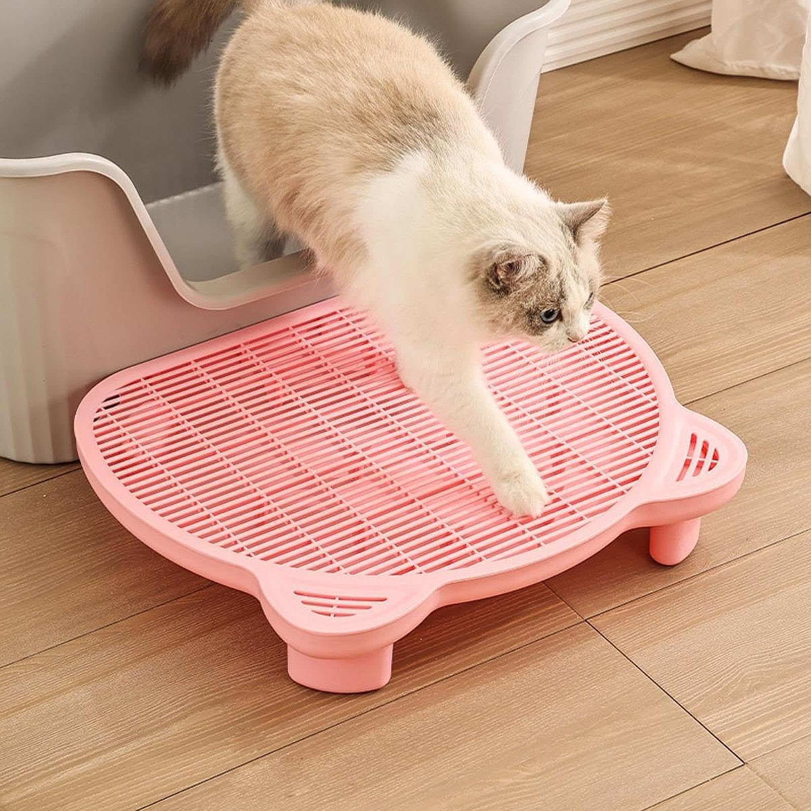 Tapis de Litière pour Chat, Marchepied, Facile à Nettoyer, Moins de Déchets, Marchepieds Réutilisables, Tapis de Rétention de Litière pour Chats, Rose
