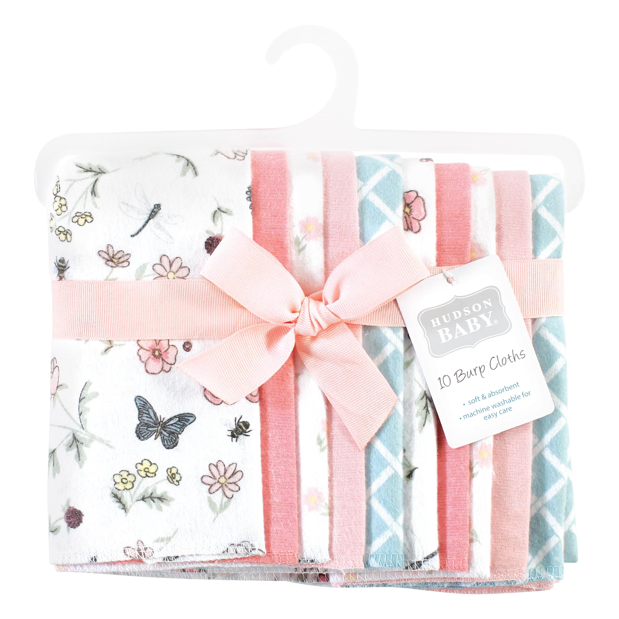 Hudson Baby Cotton Flannel Burp Cloths, Hummingbird Garden 10 Pack, One Size