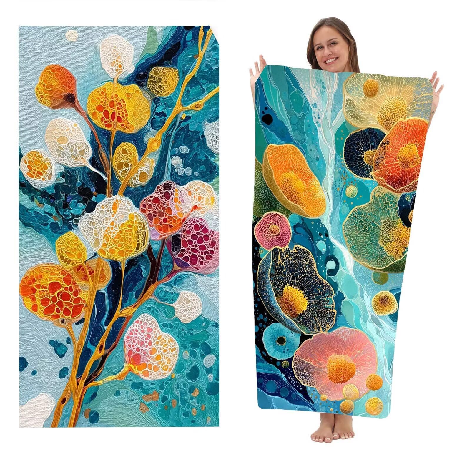 Ręczniki plażowe z mikrofibry dla dorosłych, 100 x 200 cm, 2 szt., lekki ręcznik plażowy z jednostronnym nadrukiem, bardzo duży, szybkoschnący, bez piasku, pływanie sportowe, podróże, kemping
