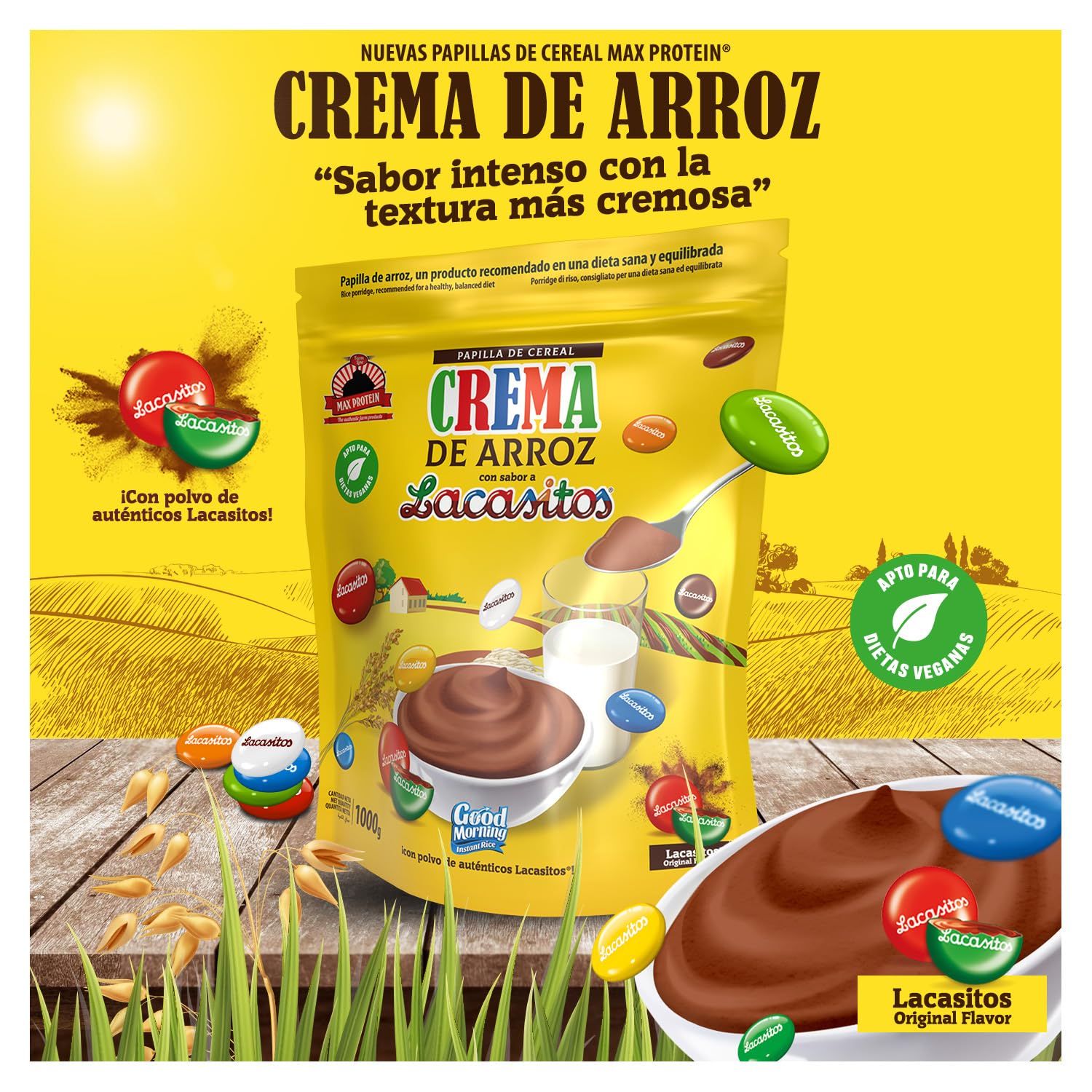 MAX PROTEIN - Crema de Arroz - Crema de Arroz Fitness 1000g – Fuente de Carbohidratos de Máxima Calidad para Masa Muscular – Ideal Pre Entreno y Post Entreno – Vegana y Sin Lactosa – Lacasitos — view 2
