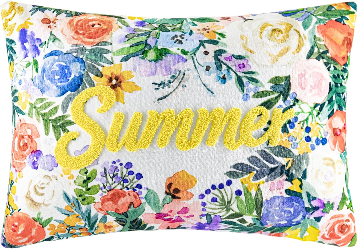 KINGROSE Summer Towel Embroidery Throw Pillow Cover Vintage Flower Cushion Cover Colorful Pillow Case for Seasonal Home Decor Sofa Couch Bedroom 14 X 20 Inches