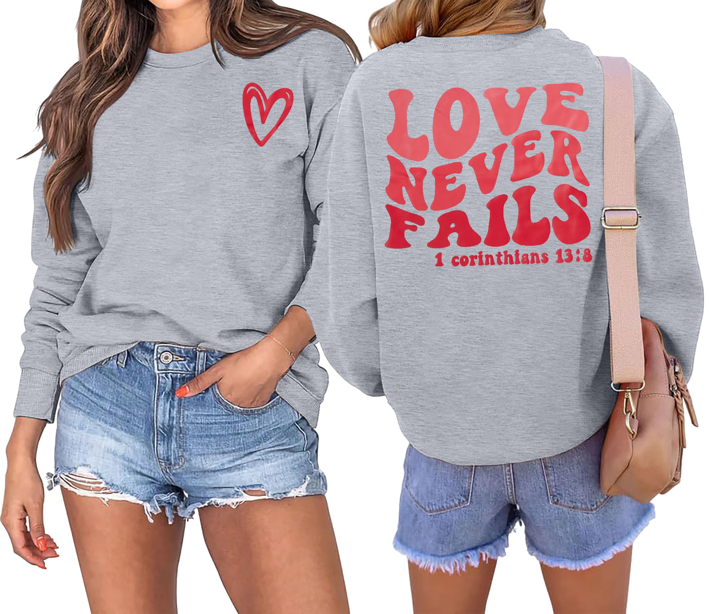 TAOHONGWomen Love Heart Sweatshirts Graphic Shirt Long Sleeve Christian Sweatshirt Faith Pullover Tops