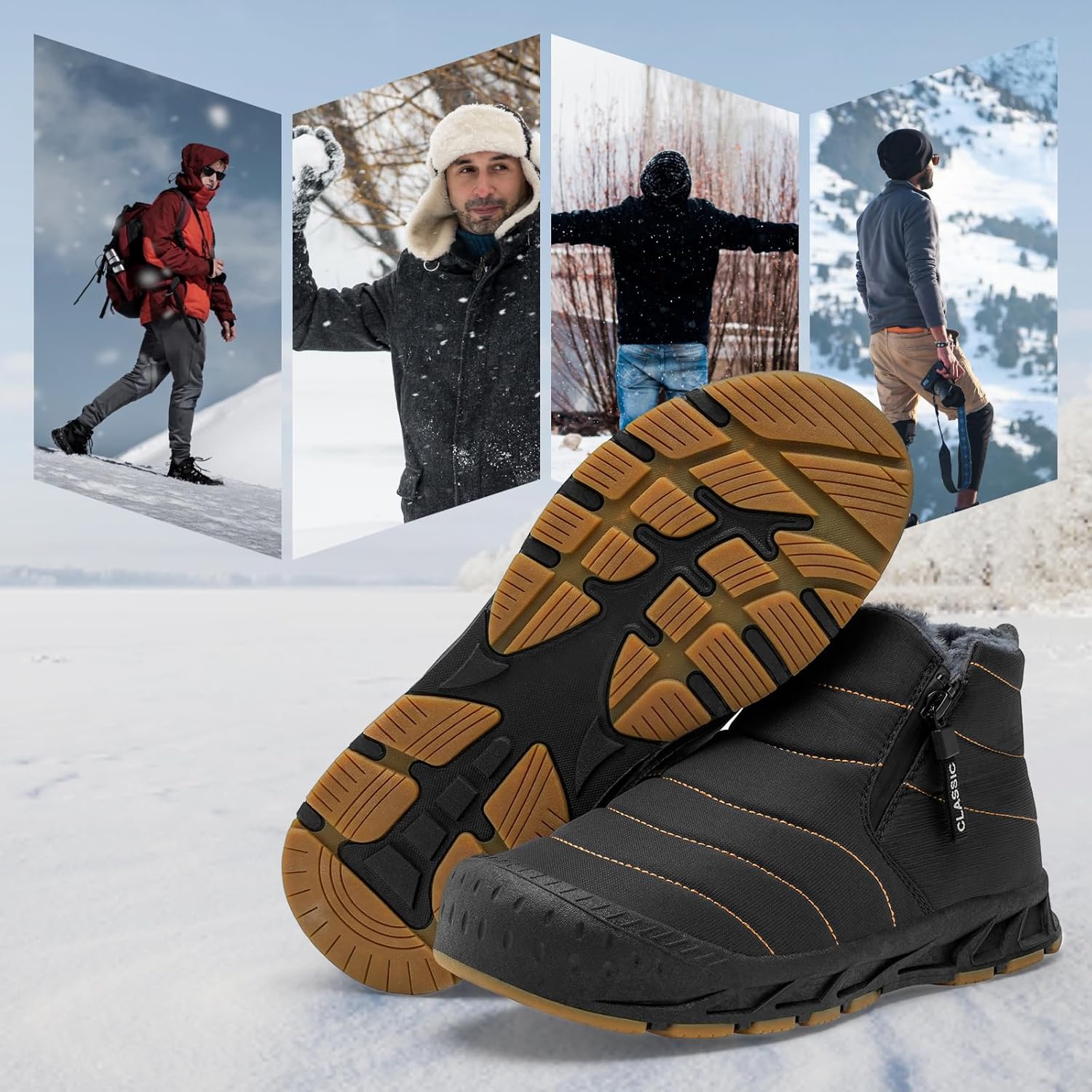 Men's Waterproof Snow Boots Warm Winter Boots Fur Lined Booties Non-Slip Lightweight Winter Shoes - Image 7
