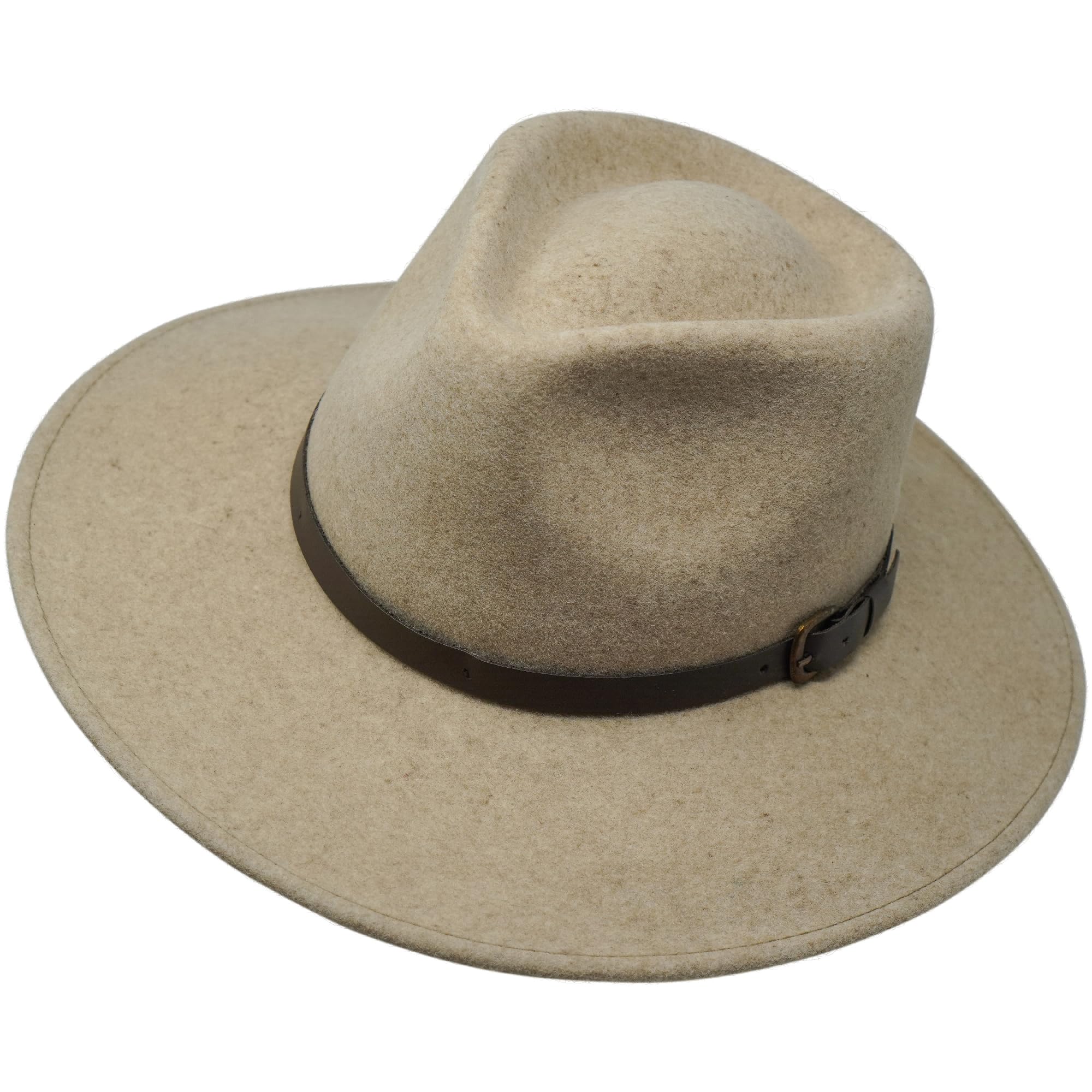 Borges & Scott B&S Premium Oatmeal Lewis - Wide Brim Fedora Hat - 100% Wool Felt - Water Resistant - Leather Band - Oatmeal - 56cm (S)