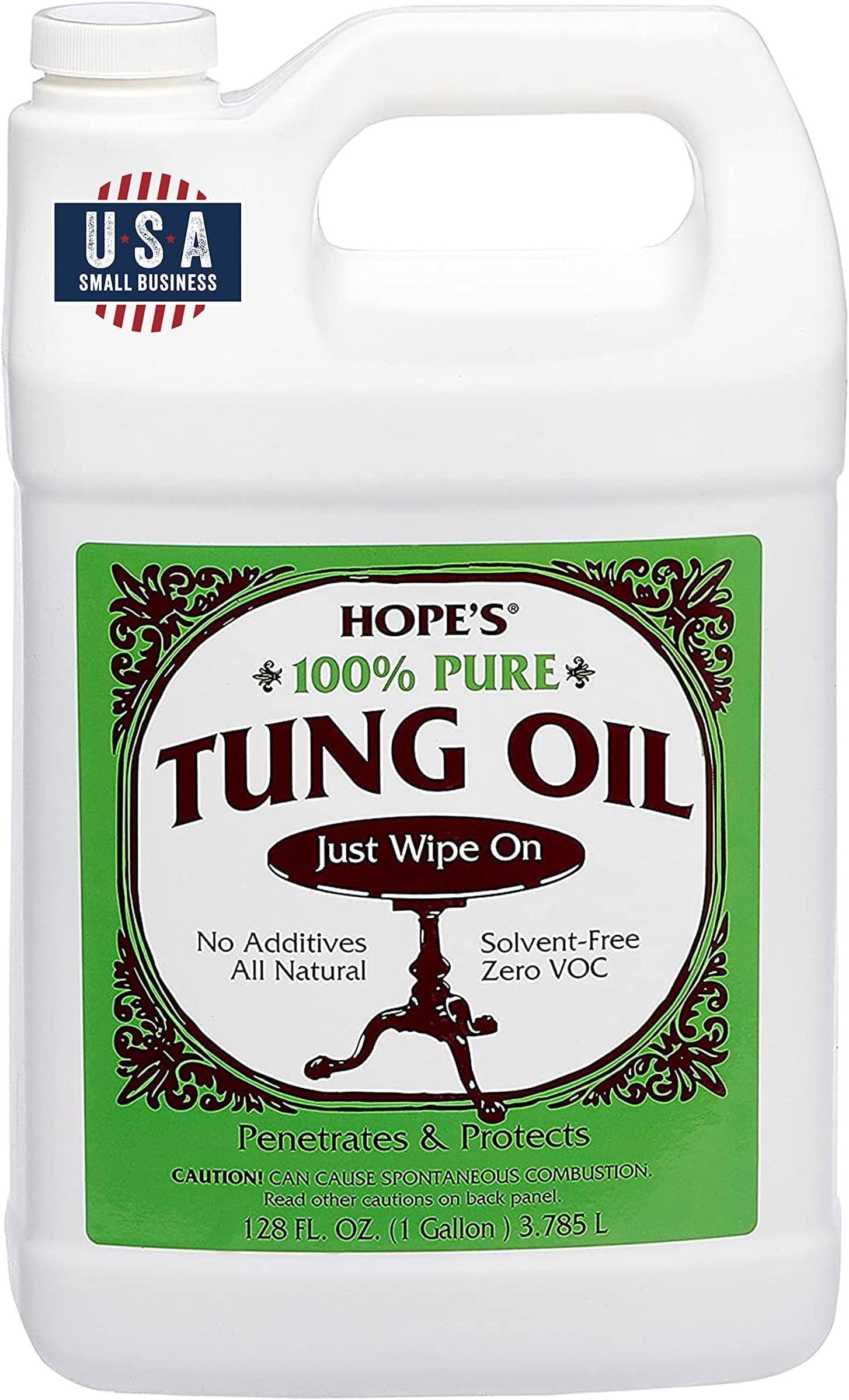 HOPE'S 100% Pure Tung Oil Wood Finish for Furniture & Floors, Moisture Resistant Sealer, One, 128 Fl Oz
