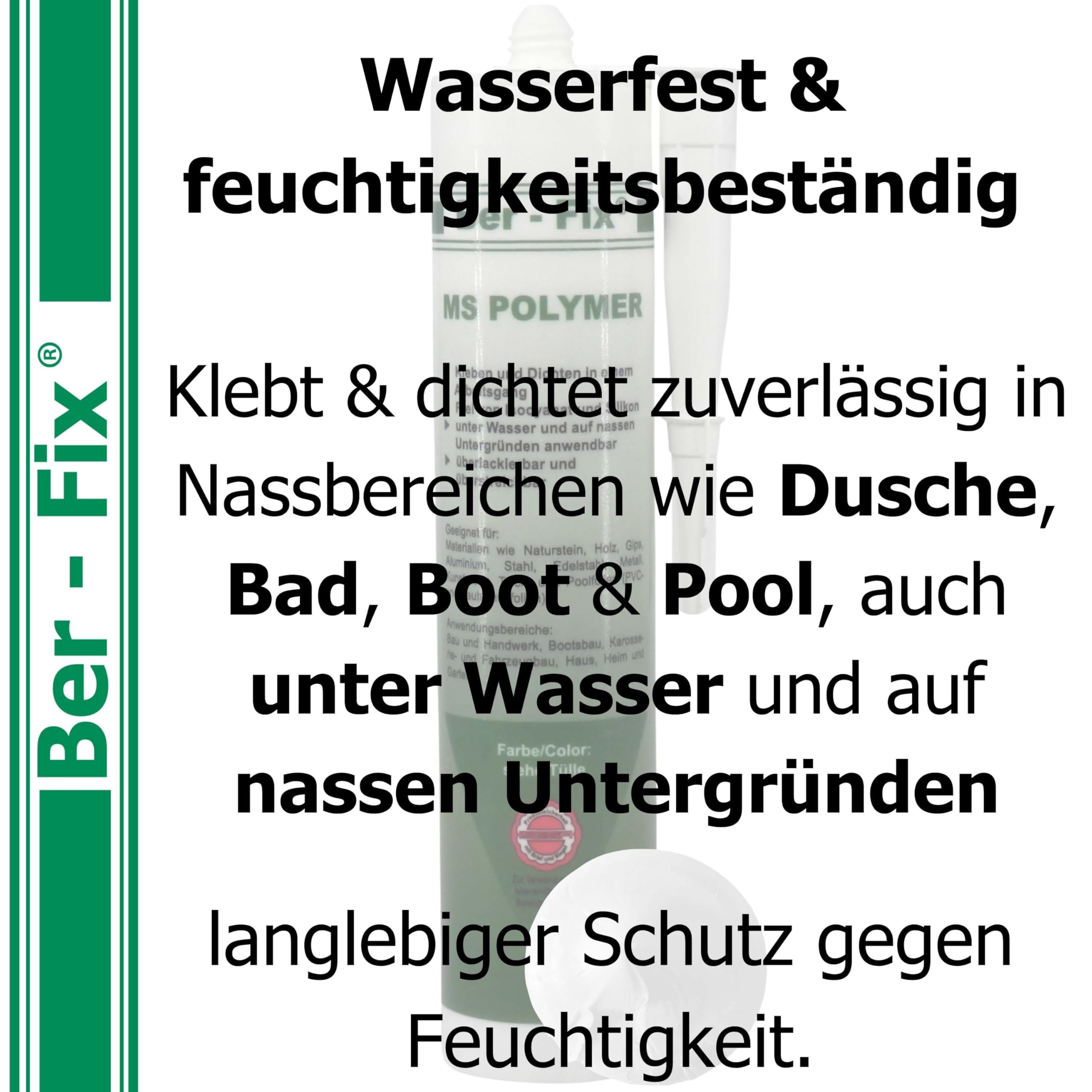 Ber-Fix MS Polymer Weiß Sanitär Fuge 12er Pack | MS Polymerkleber Weiß Sanitär Fuge 12er Pack: elastischer Kleb- und Dichtstoff