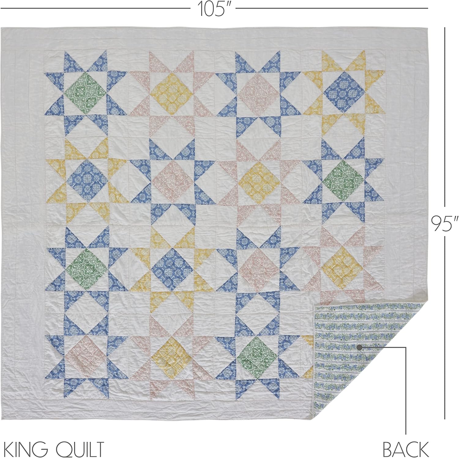 VHC Brands Jolie, Farmhouse Quilt Reversible, Patchwork, Twin, Blue & Green, 68x86