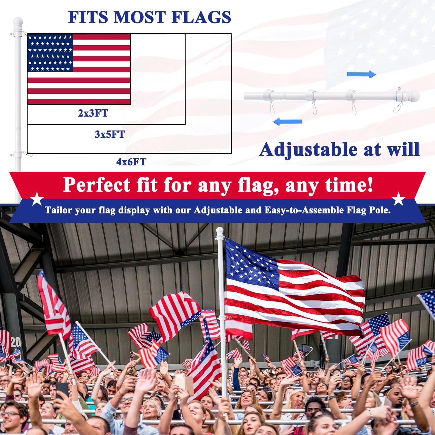 5 FT Flag Pole Kit, Tangle Free Spinning Weather Resistant Rustproof Stainless Steel Flagpole with Base for 1" Dia Flag Pole Holder for Outside House, Wall (White)
