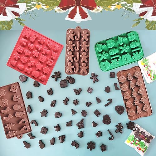 Miniatura 6 de Moldes de silicona para chocolate de Navidad, paquete de 5 moldes de silicona para dulces de Navidad con 20 bolsas de dulces de Navidad para