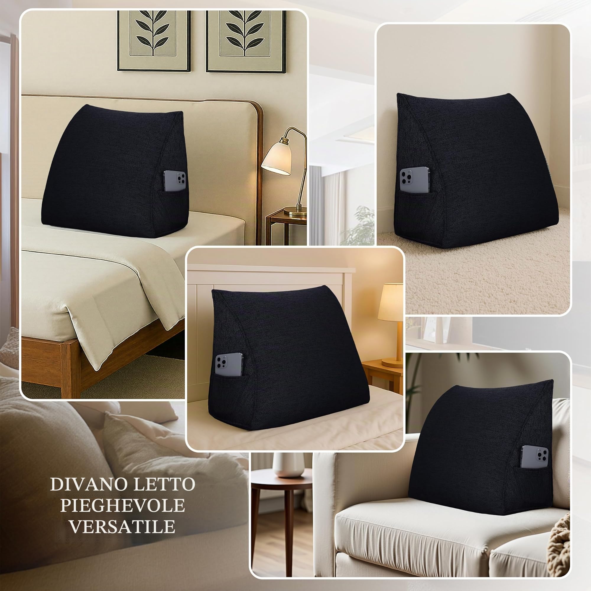 Cuscino triangolare a cuneo, comodo, in lino, per leggere o sedersi, cuscino di supporto versatile per divano, letto e relax (colore grigio scuro, 45 x 20 x 35 cm)