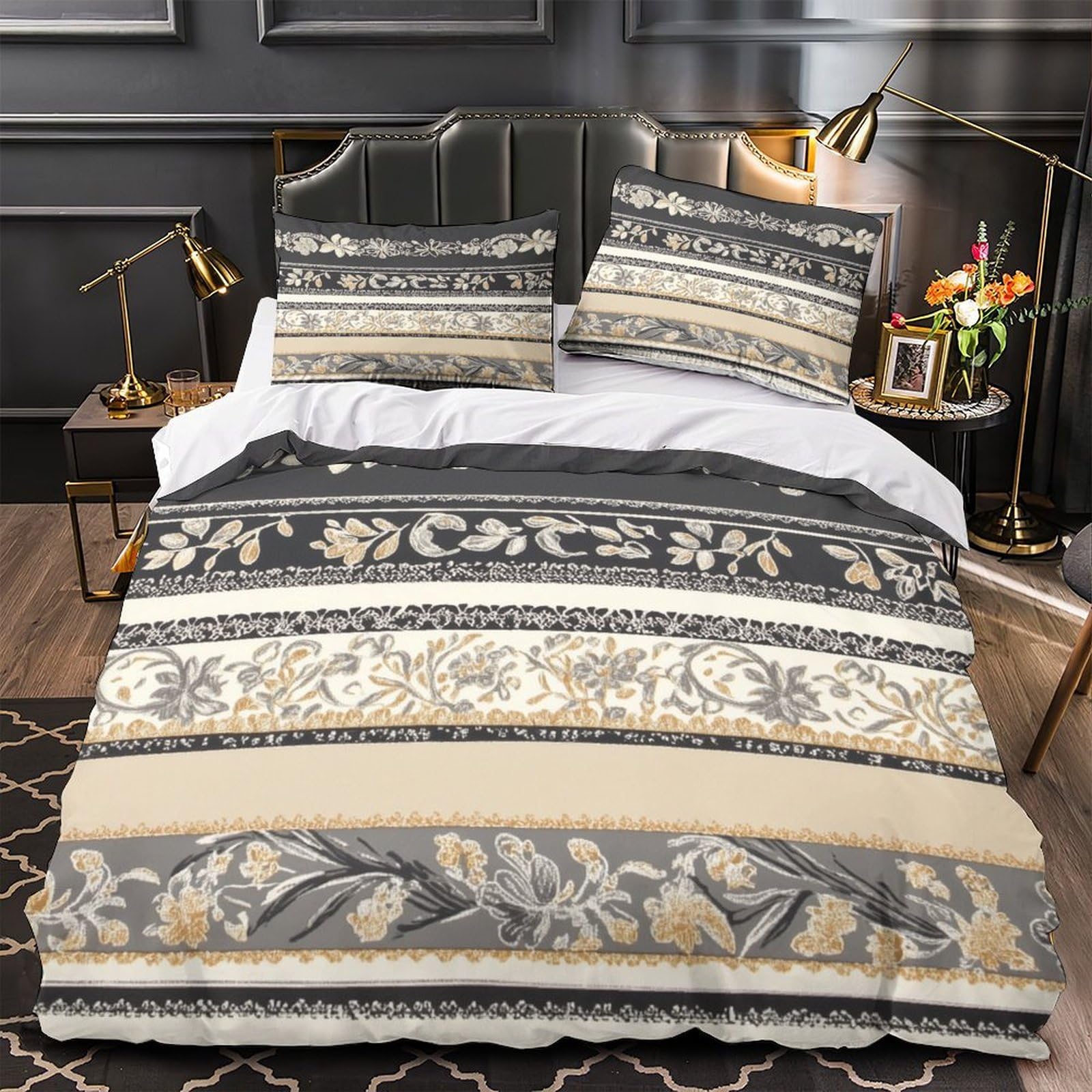 Housse de couette fleurs abstraites parure de lit抗皱防螨 King size