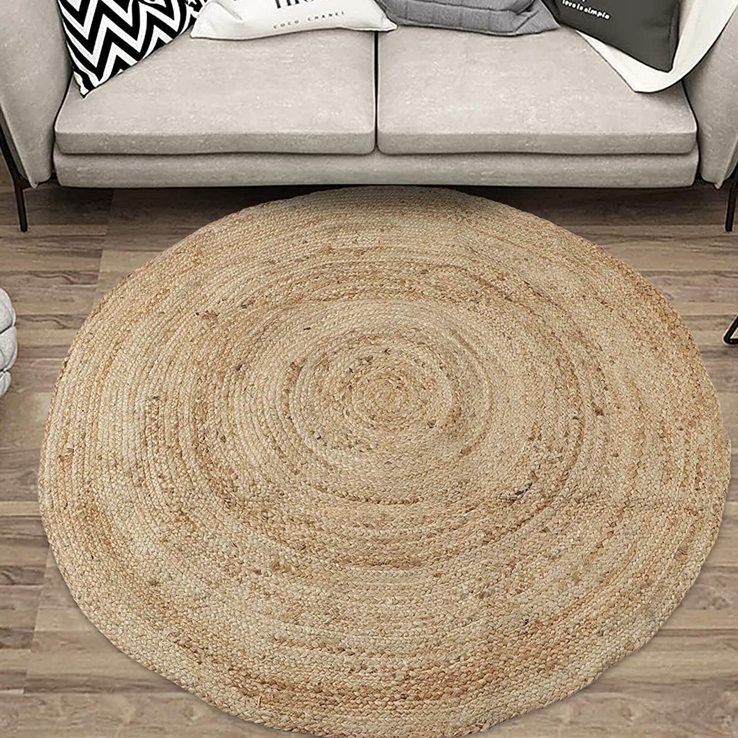 Ripaz Tapis Rond tissé à la Main en Jute Naturelle (180 cm de circonférence)