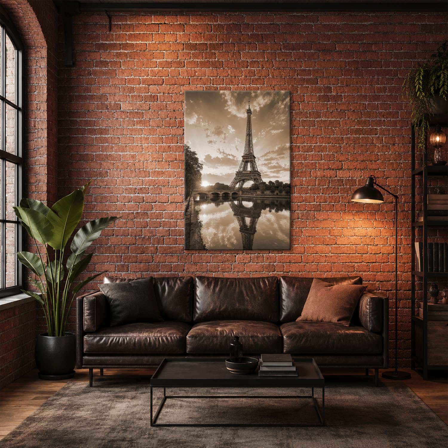 deyoli Obraz na płótnie Wieża Eiffla nad Sekwaną w świetle słonecznym 90x60cm Sepia