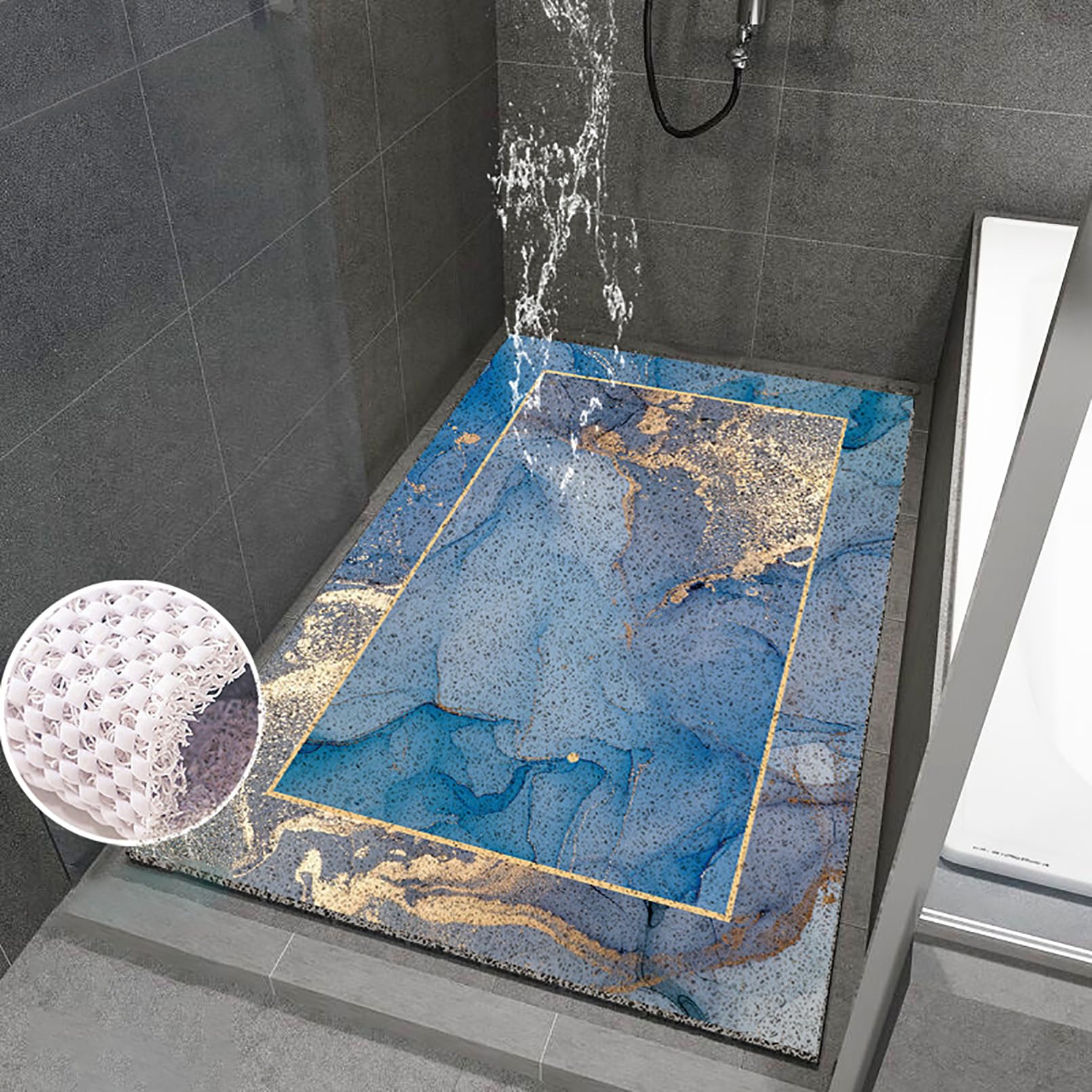 Alfombrilla antideslizante para bañera de 40 x 60 cm, diseño marino colorido en PVC con gancho de correa, suave y cómoda, alta permeabilidad al agua