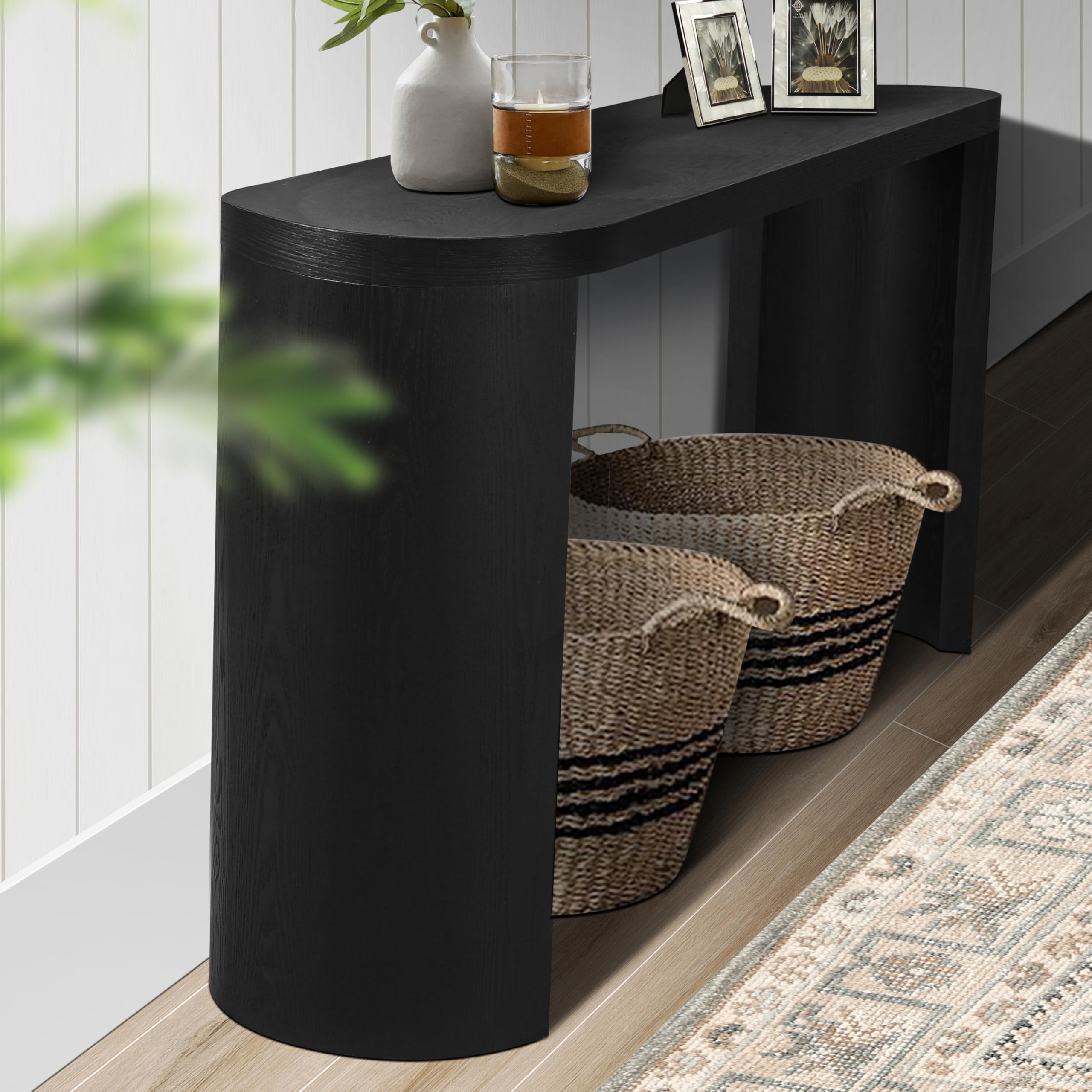 Gubaiao 60" Wide Console Entryway Table with Curved Legs - Black MDF Design for Living Room or Entryway Decor