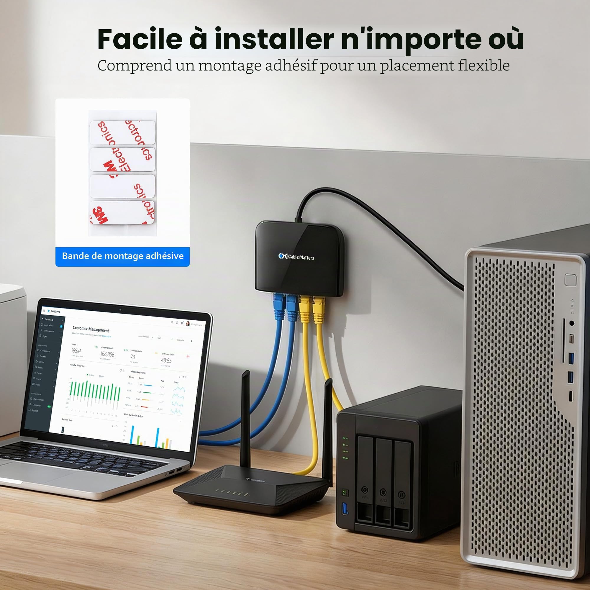Cable Matters Switch Ethernet Commutateur USB 3.1 vers 4 Ports Gigabit Ethernet (Adaptateur USB Ethernet), Noir