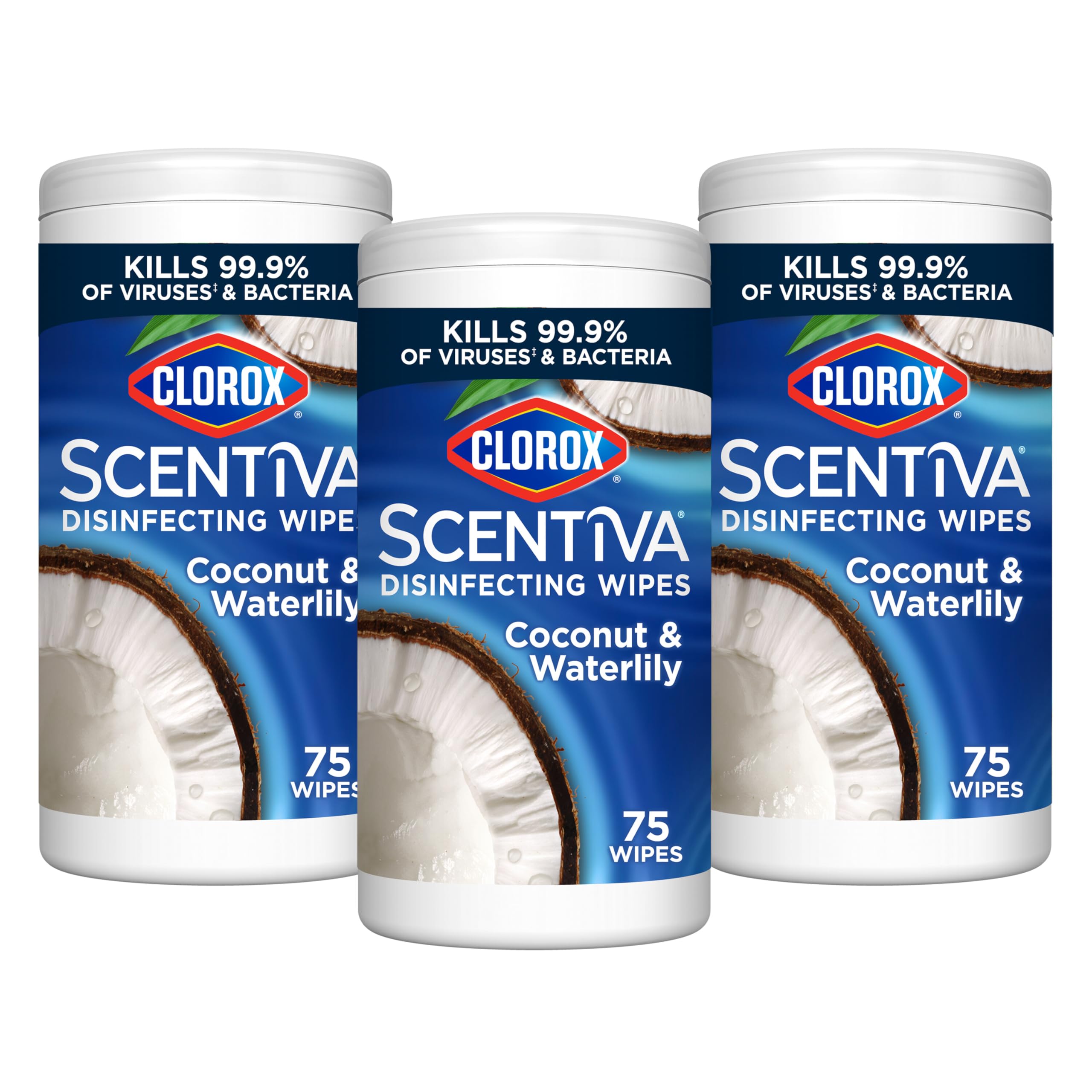 CLOROX Scentiva Disinfecting Wipes Coconut and Waterlily 75 Count Package May Vary Pack of 3