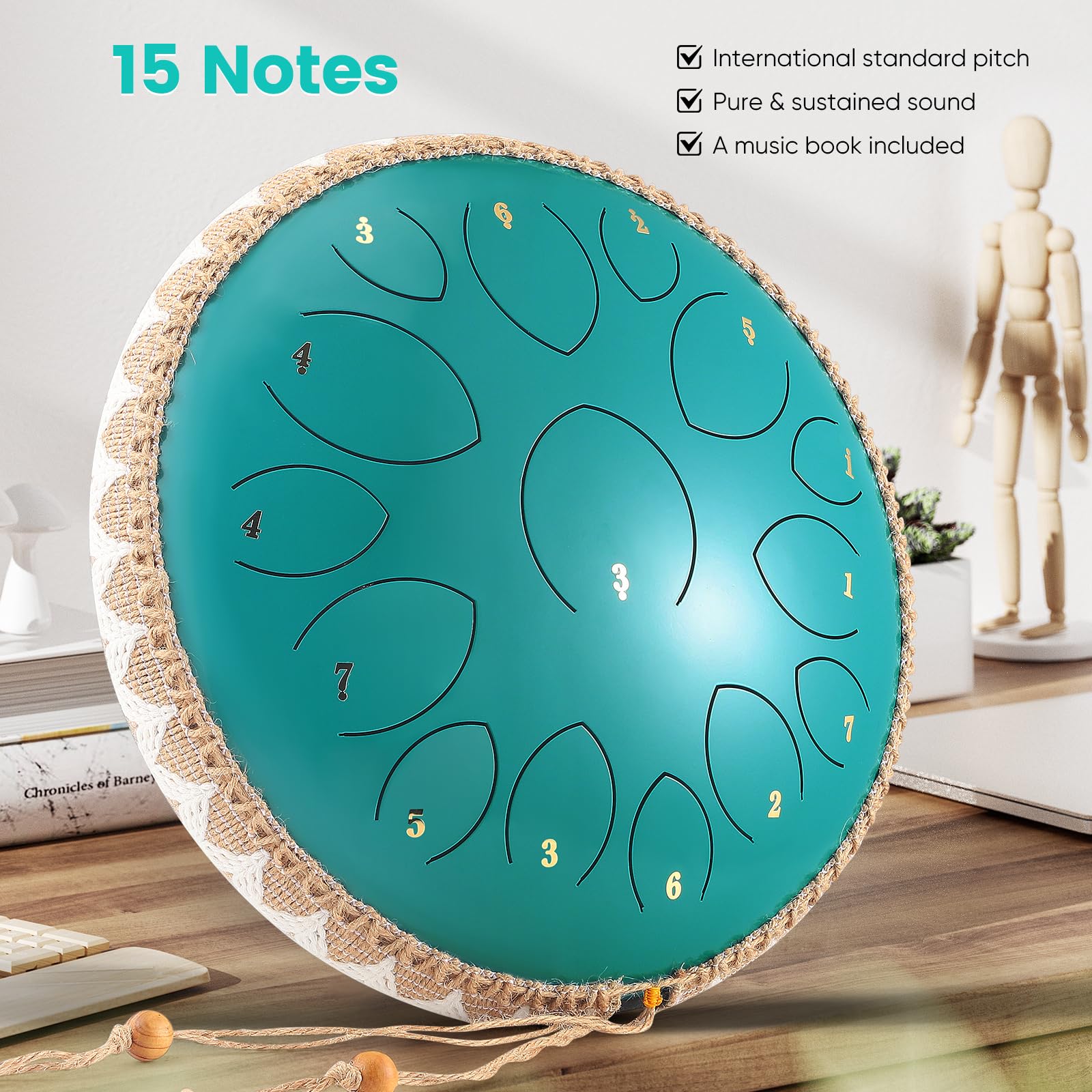 Tambor de Lenguetas de acero 14 pulgadas 15 notas Tongue Drums, Instrumento musical para niños, Handpan para Meditación, Relajación de Melomanas y Principiantes