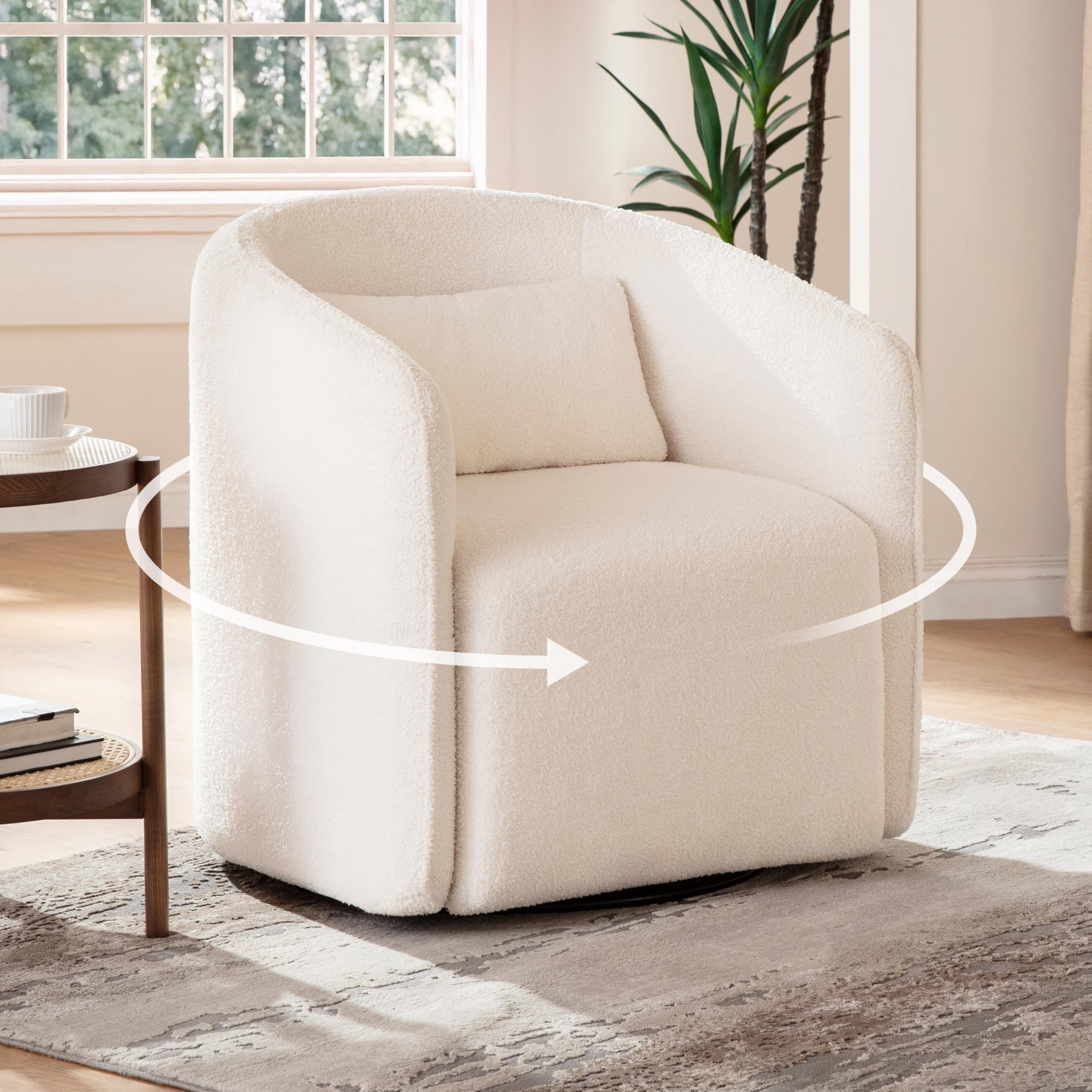 Oversized Boucle Swivel Chair with Storage
