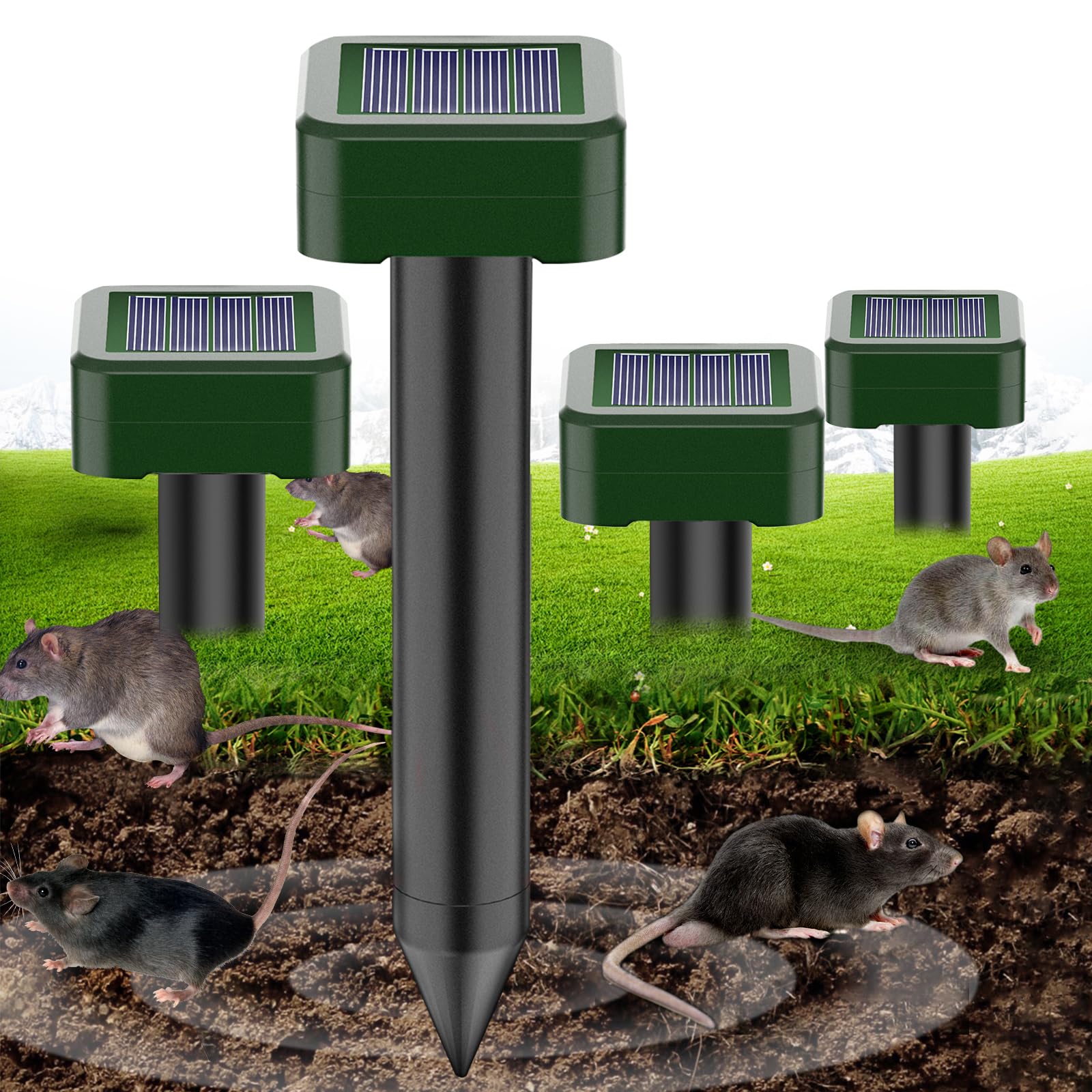 Scaccia Talpe Ultrasuoni Solare, 4 PCS Dissuasori Per Talpe, Repellente per Topi, Ultrasuoni per Topi, Repellente Talpes Ultrasuonis Solare con Impermeabile, per Talpes, Anti Talpess, Gopher