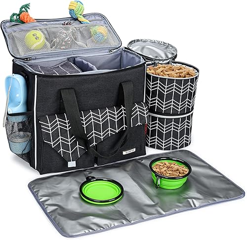 BABEYER Bolsa de viaje para perros con bolsa de contenedor de alimentos y cuenco plegable incluido, bolsa de suministro para mascotas aprobada por