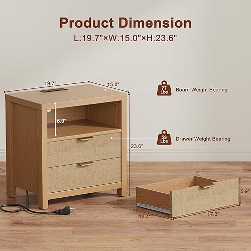 Miniatura 2 de Furnulem Mesita de noche con estación de carga, mesita de noche decorativa con 2 cajones y estante de almacenamiento, mesa de noche con cajón