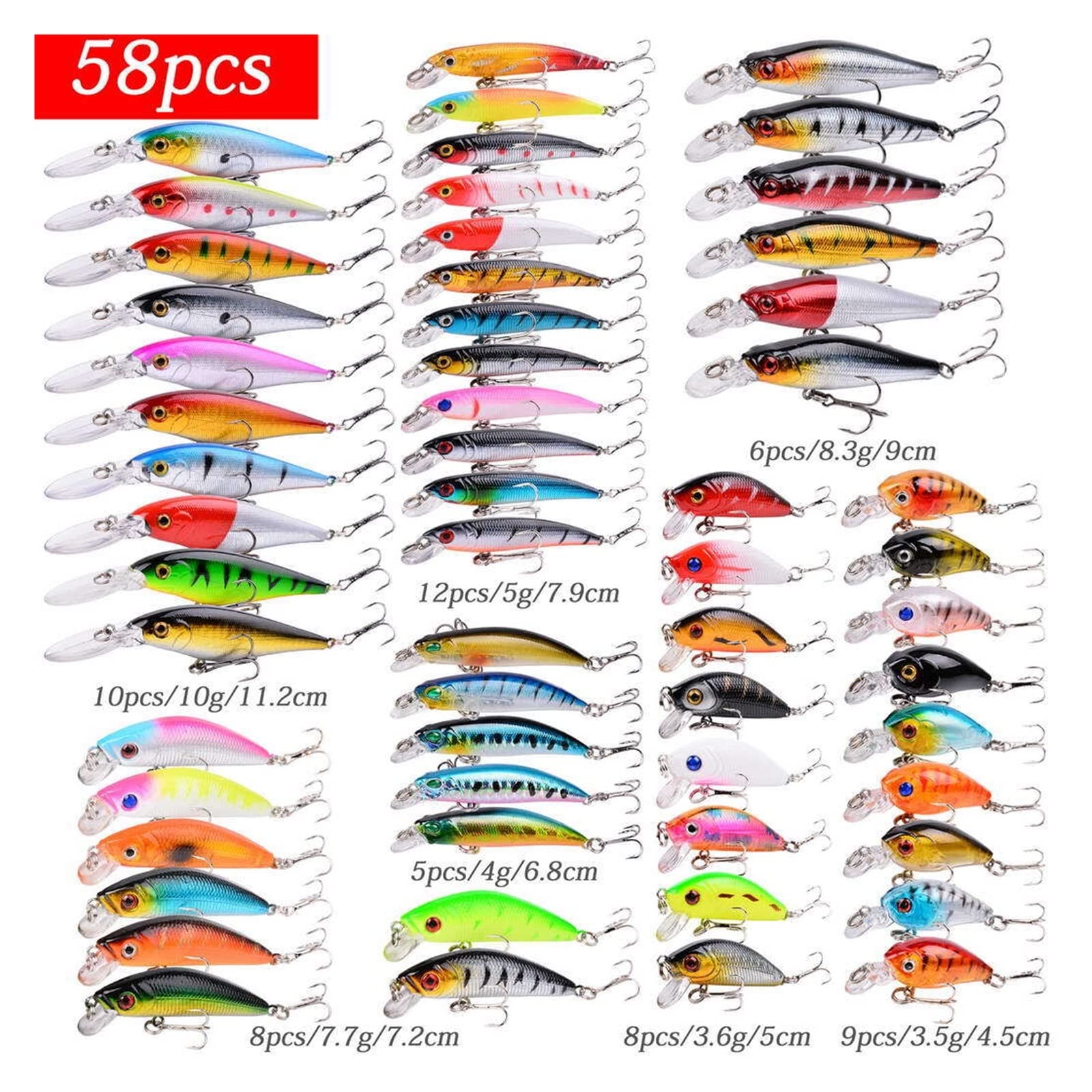 XILILHC 58/Hand Vielseitiges gemischtes Angelköder-Kit Minnow Bait Swing Crank Fish Karpfen Angelköder-Kit Löst Harte Köder