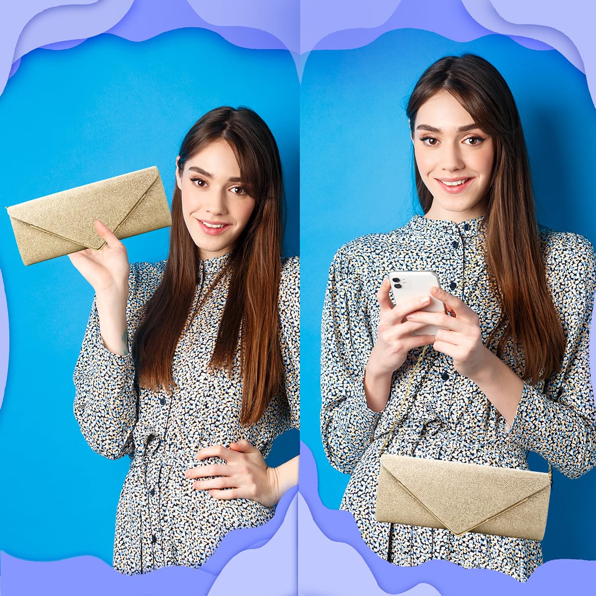 Clutch Purses for Women,Evening Bag Envelope Clutch with Detachable Chain Sparkle Elegance