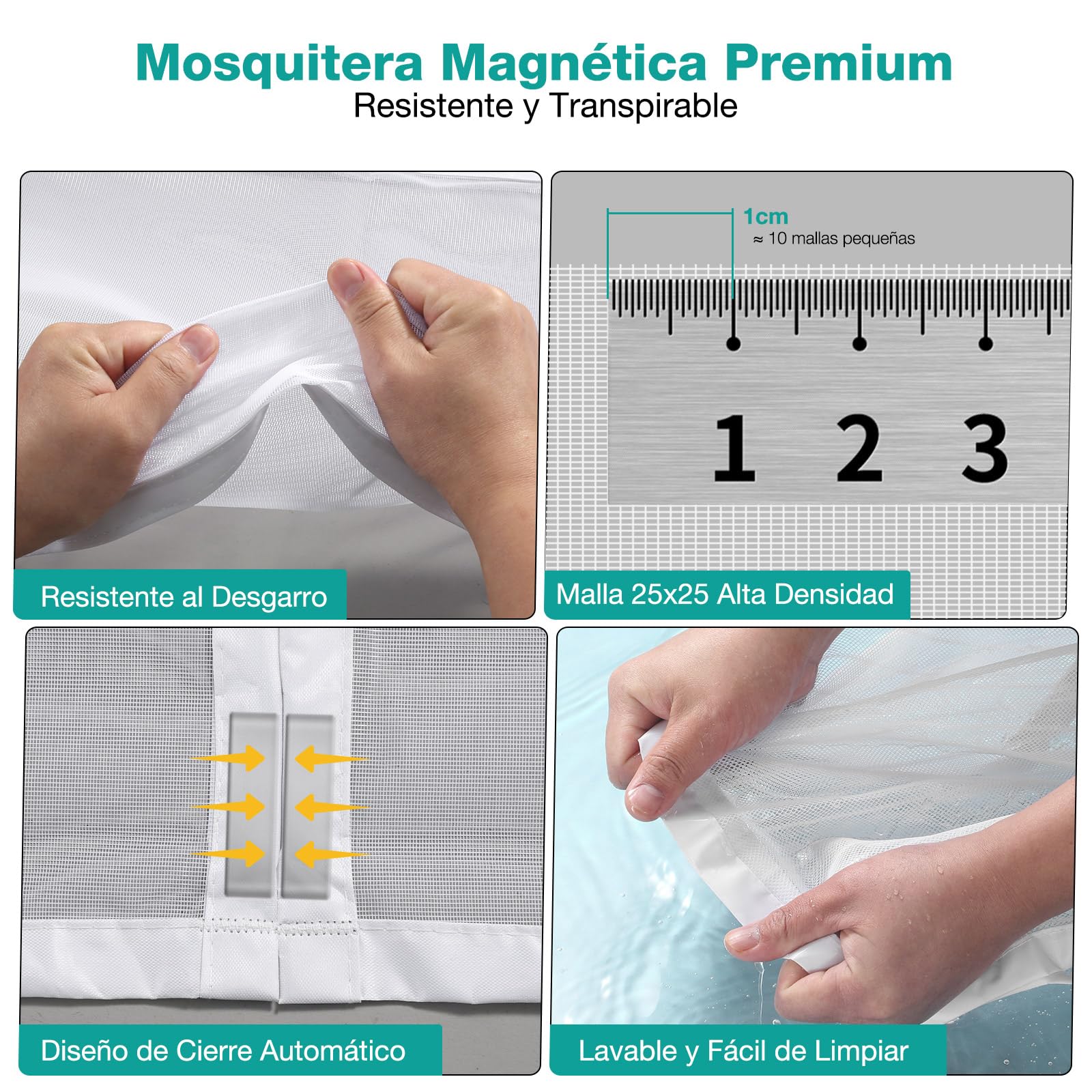 Mosquitera Puerta Magnética 135x205 cm Blanco, cortina mosquitera con imanes, Cierre Automático sin Taladrar, Malla Fina, Poliéster Resistente para Puerta Exterior, Balcón, Salón y Entrada