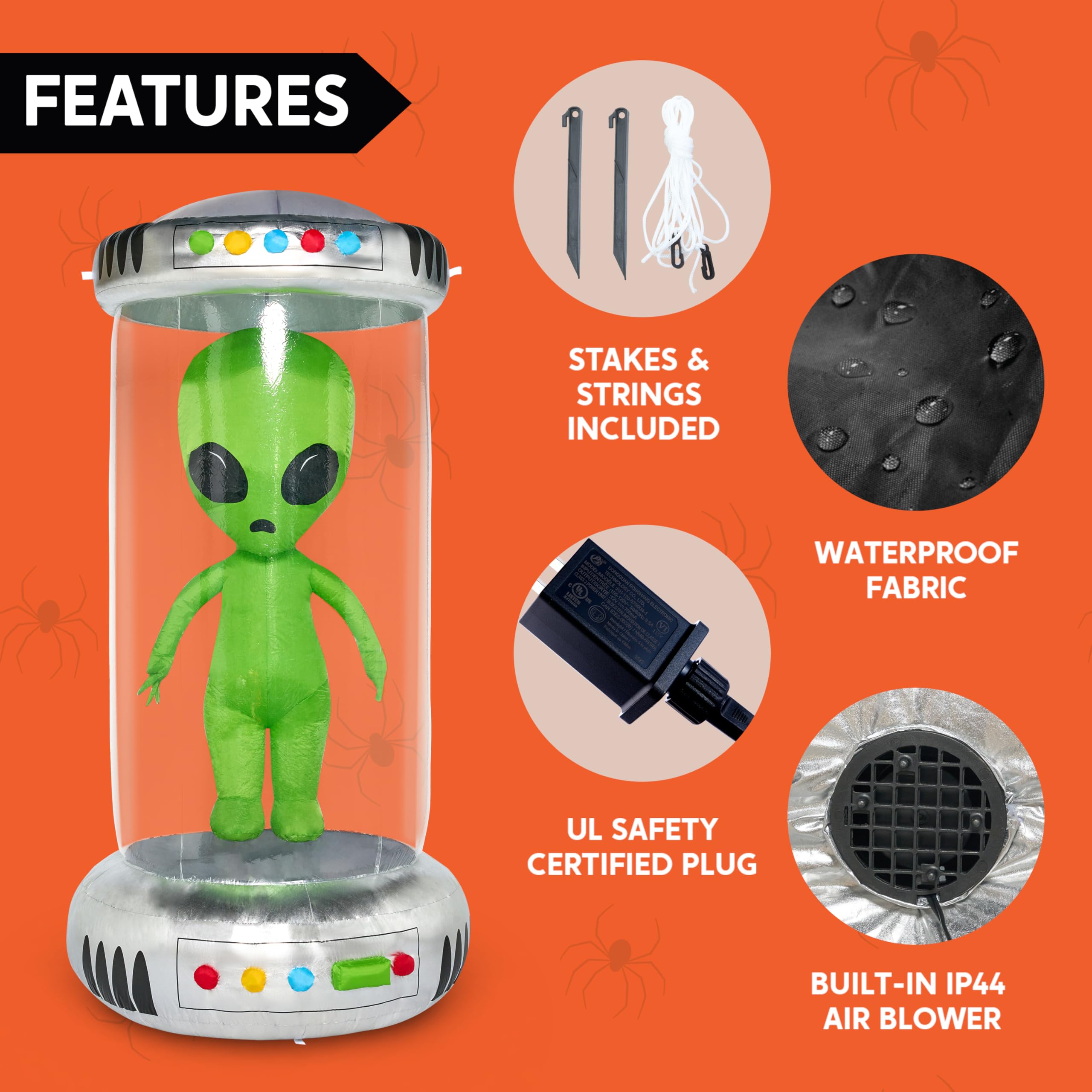 Joiedomi 7 Fuß hoher aufblasbarer Halloween-Alien mit riesigem Reagenzglas und integrierten animierten Lichtern. Perfekt für Halloween, Outdoor-Partys, Garten-, Rasen- und Hofdekoration.