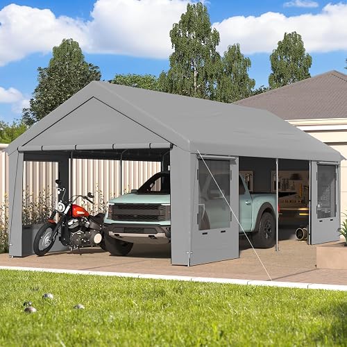 EROMMY 12x24 FT Heavy Duty Carport, Portable Garage with Sidewalls