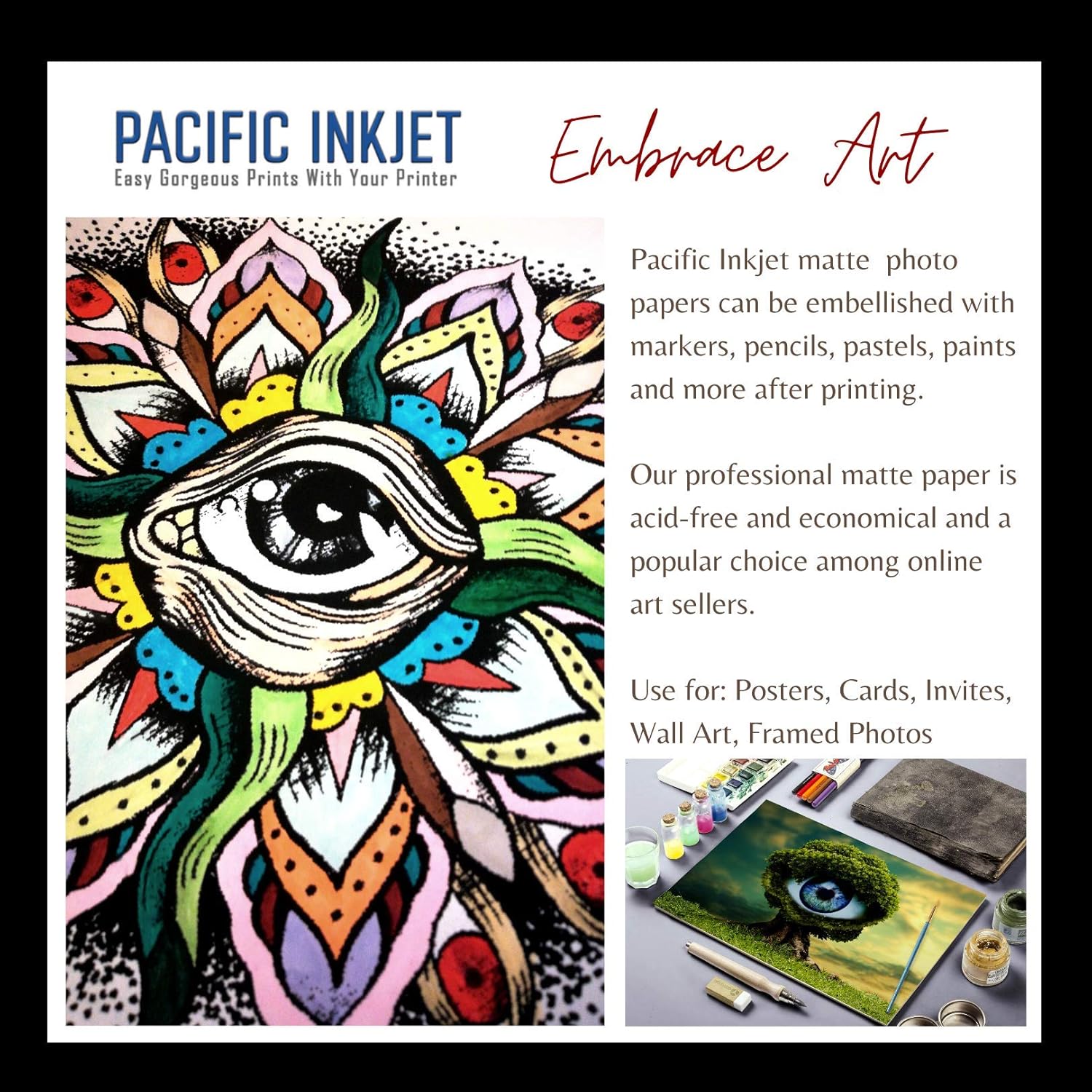 (8.5-x-11-inch) Professional Quality Acid-Free Bright White Matte Inkjet Artist Paper 100-Sheets 230gsm 12mil | A Fine Art Inkjet Coated Cardstock-like Paper For All Inkjet Brands