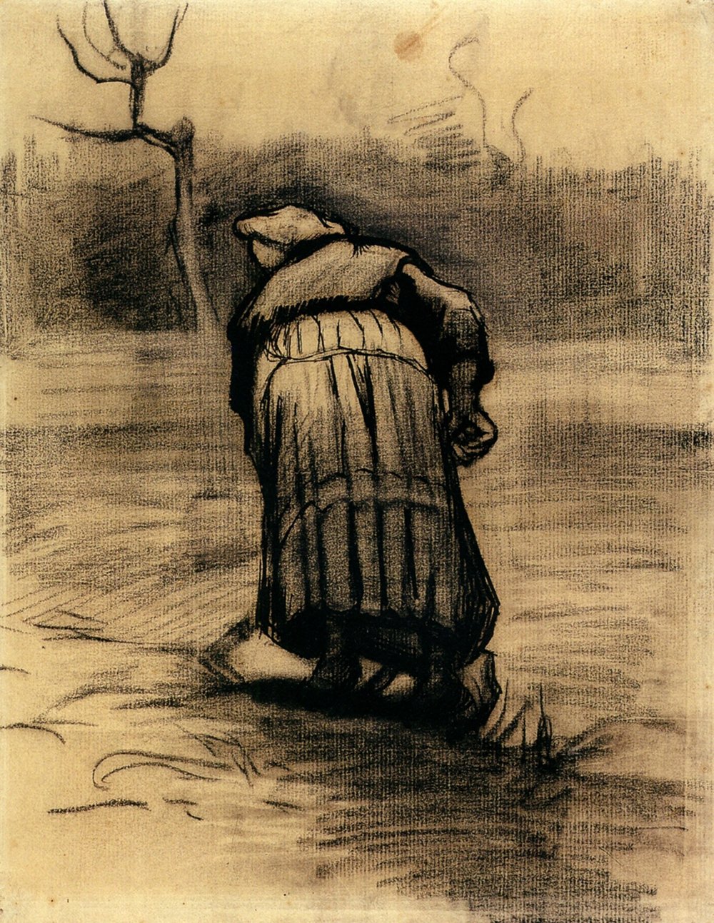 Cuadro decorativo Vincent Van Gogh Peasant Woman de acabado mate y marco negro