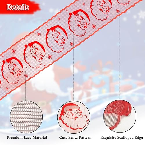 Miniatura 7 de Camino de mesa de Navidad de 72 pulgadas – Camino de mesa de Papá Noel de encaje rojo para decoraciones de mesa de Navidad – Camino de mesa de