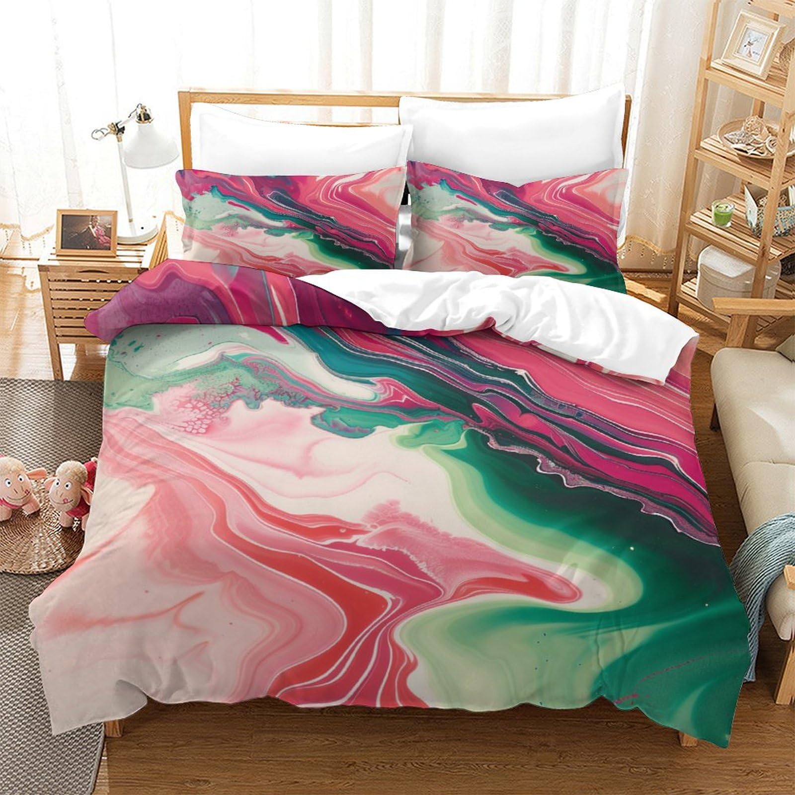P1S9U7W5Y Colorful Marble Pattern 3D Printed Duvet Cover Set 3pcs Microfiber Artistic Bedding Set King（220x240cm）