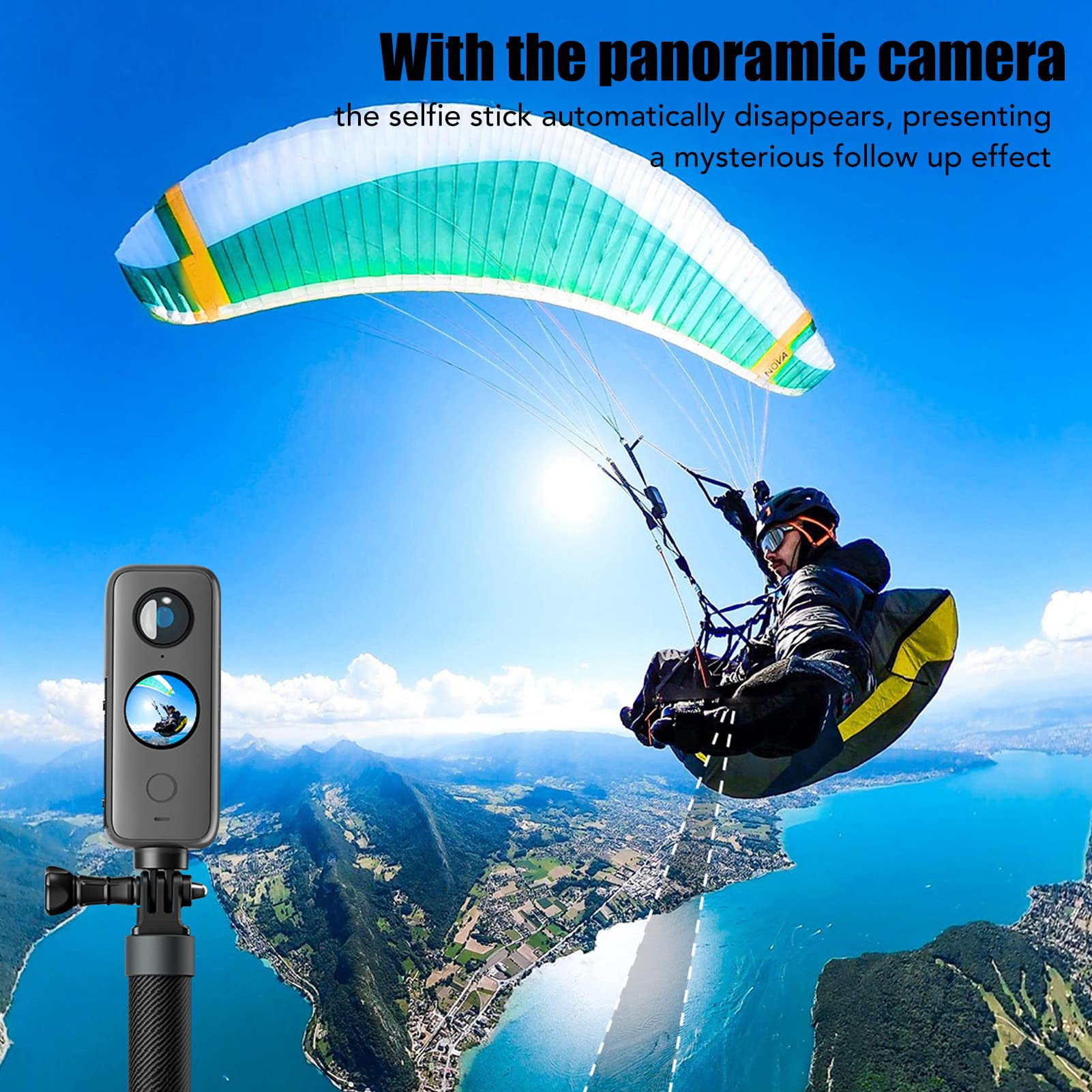 Perche à Selfie 120 Cm, Monopode D'extension Léger et étanche en Fibre de Carbone, Perche à Selfie Portable Rétractable à 5 Sections, Port fileté 1/4 pour Caméra Panoramique