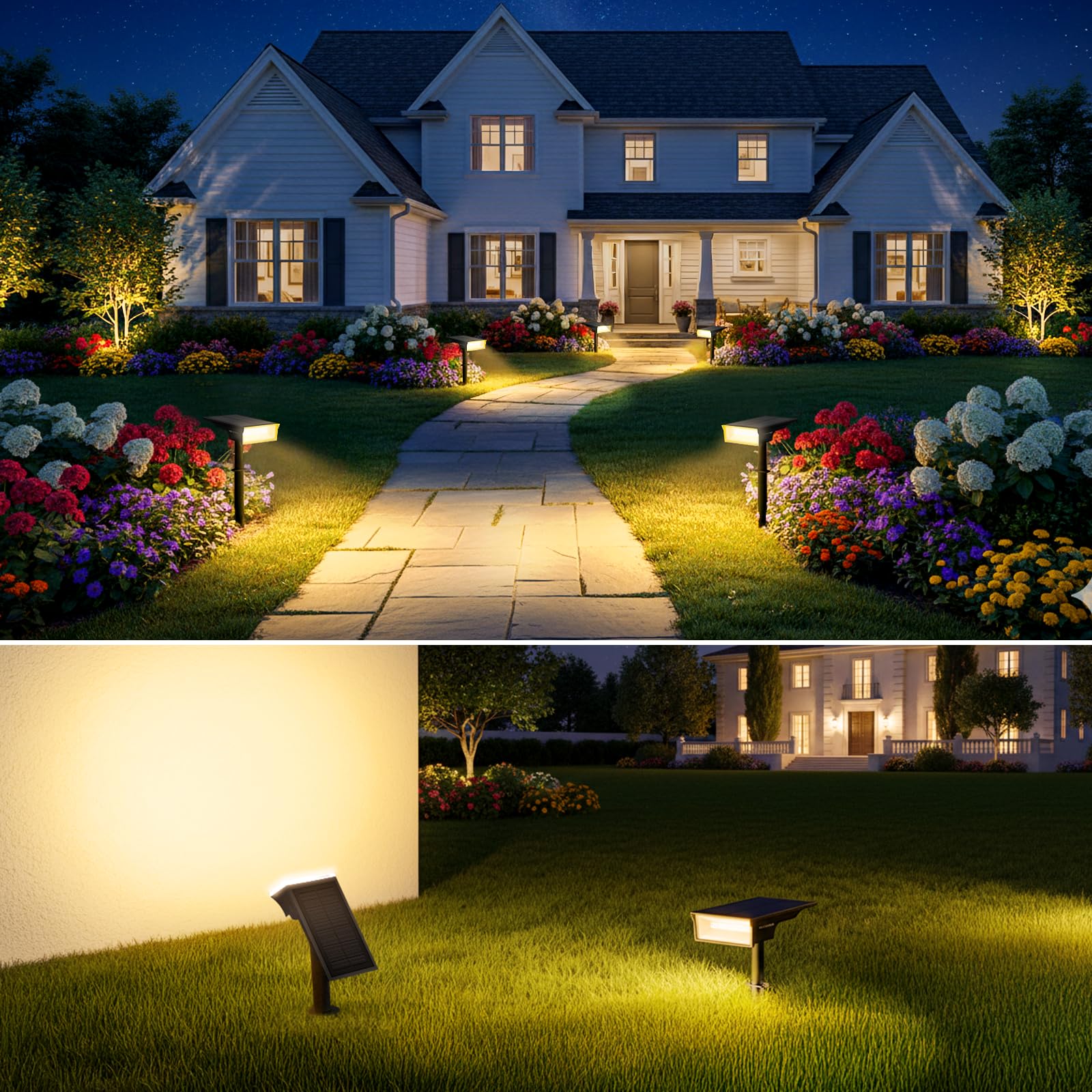 Consciot Wasserdichte Solarleuchten für den Außenbereich, 3 Farben, Solar-Gartenleuchte, 170° verstellbare Lichter für Außenbereich, Terrasse, Landschaftsbeleuchtung, Halloweenweg, IP65
