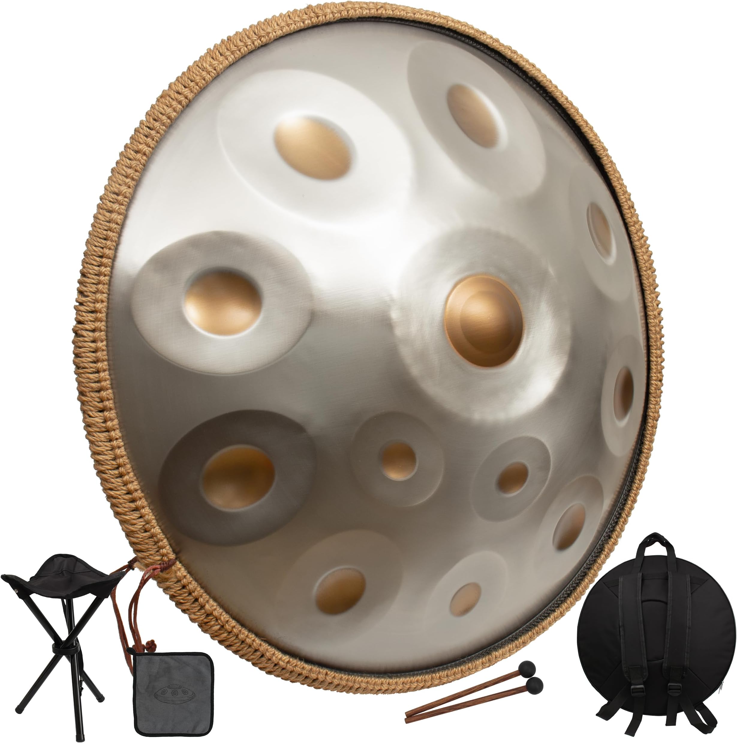 Handpan Drum 22 Inch for Adults,D Minor Kurd 12 Notes - 440HZ Professional Hand Pan,Handpan Instrument,Hand Drum (Silver)