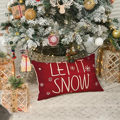 Miniatura 5 de AVOIN colorlife Juego de 4 fundas de almohada con diseño de muñeco de nieve con texto en inglés Merry Christmas con diseño de muñeco de nieve Let It